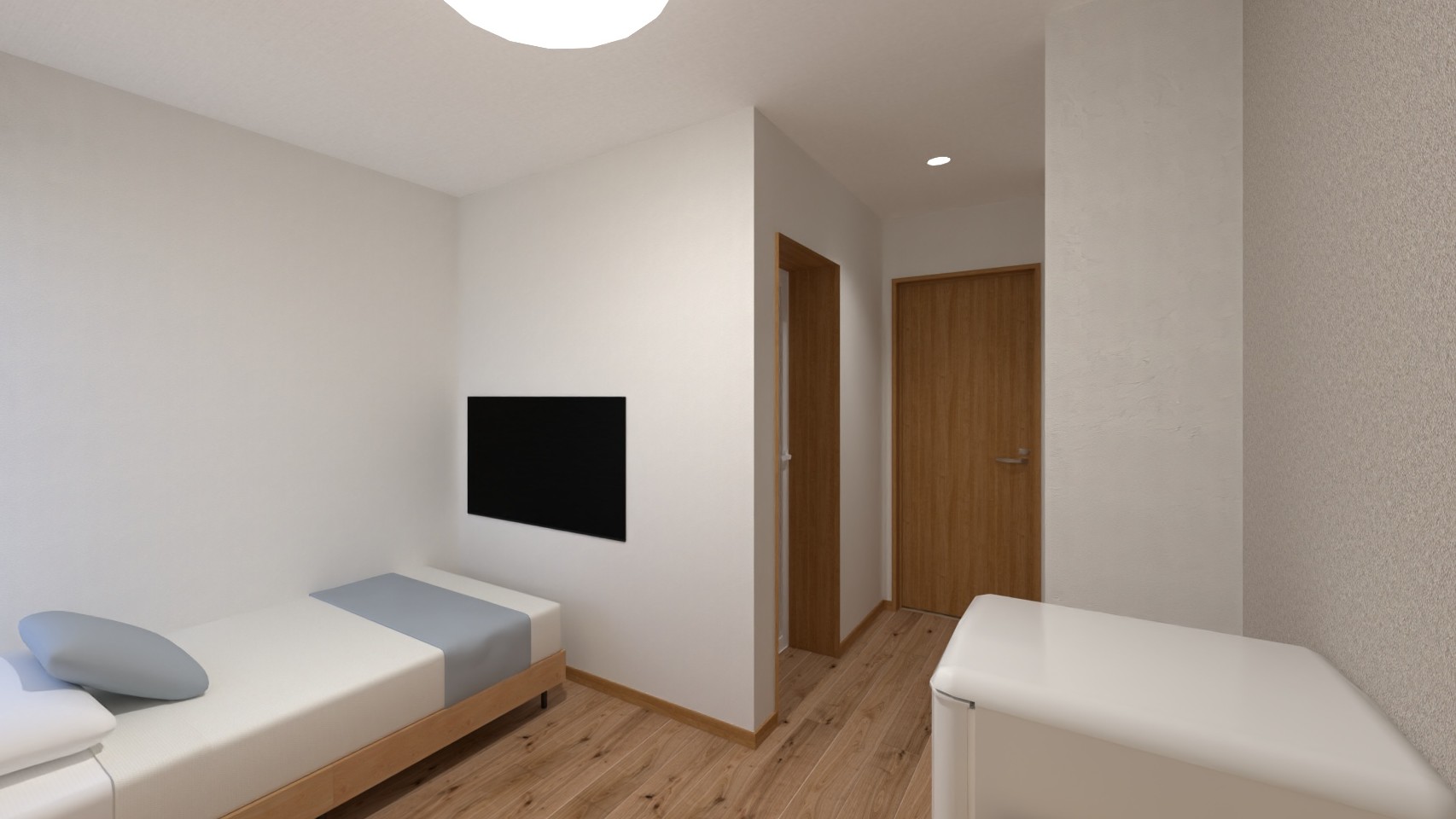 バス・トイレ付きのシングルルームは動画配信サービス対応スマートテレビ・冷暖房も完備！