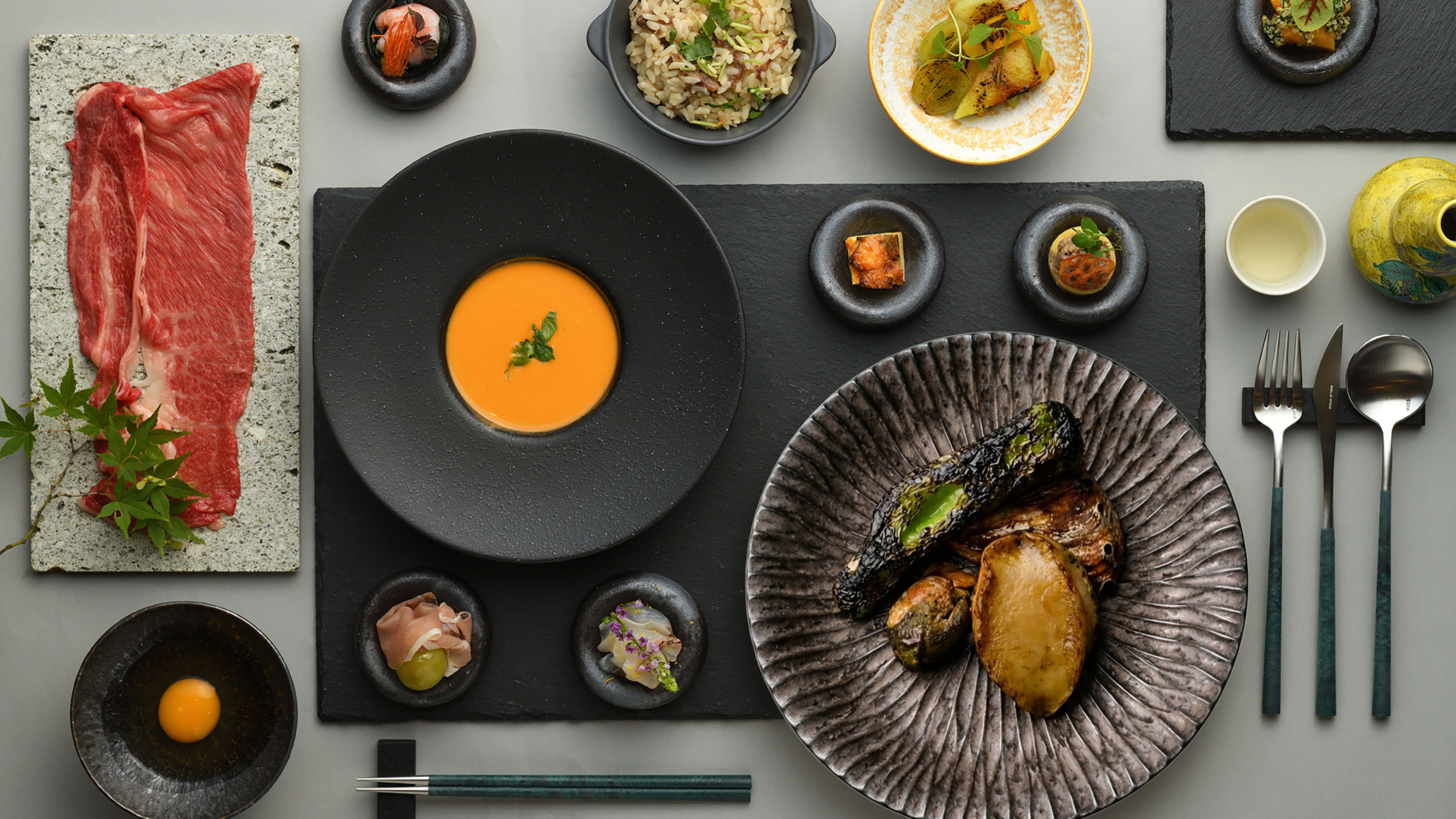 夕食／春限定・季節のコース｜北陸の幸「鮑＆甘海老＆和牛」人気食材をぜいたくに揃えたコース※イメージ