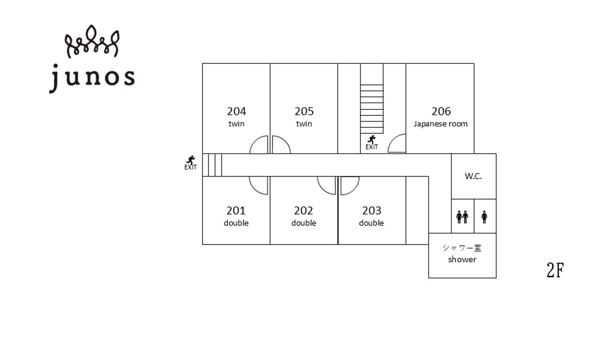 ・【フロアマップ2F】お部屋は[ダブルルーム][ツインルーム][和室]よりお選びください
