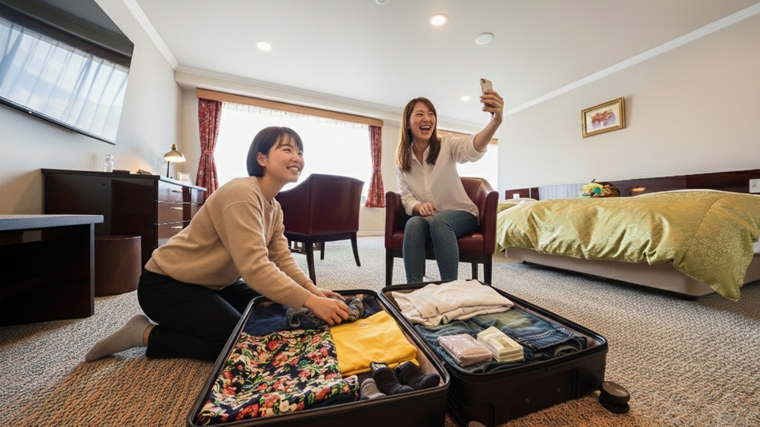 お部屋は最大90㎡！スーツケースを広げて広々使える／例