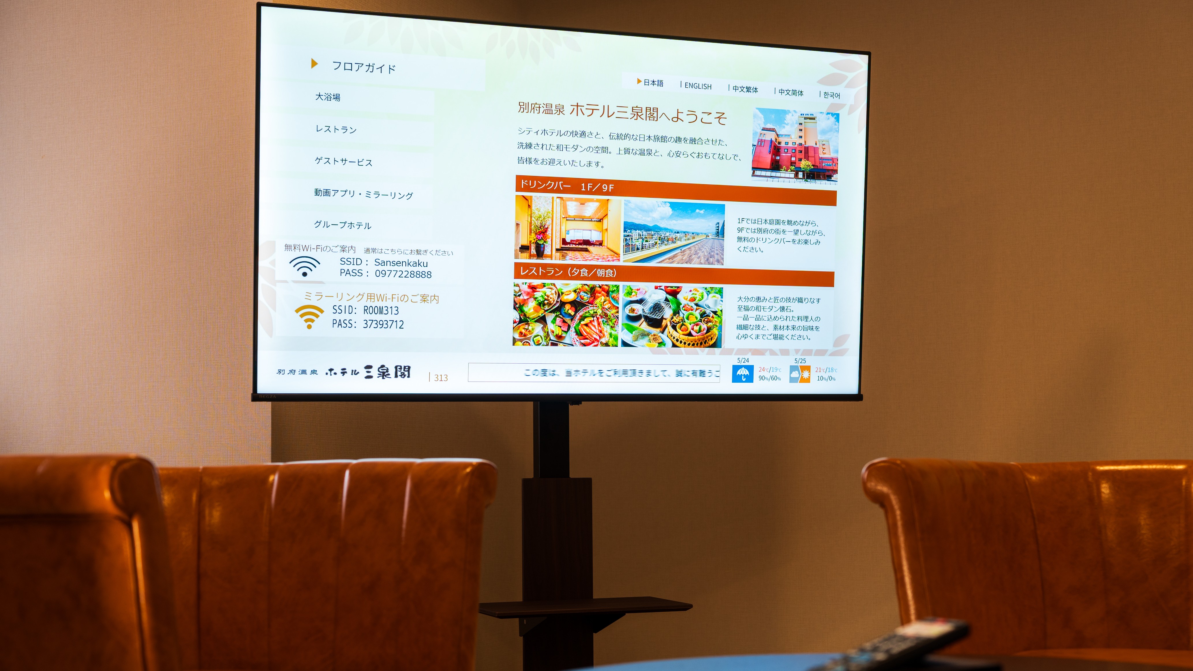 65インチTV（ミラーリング、Netflix 対応）