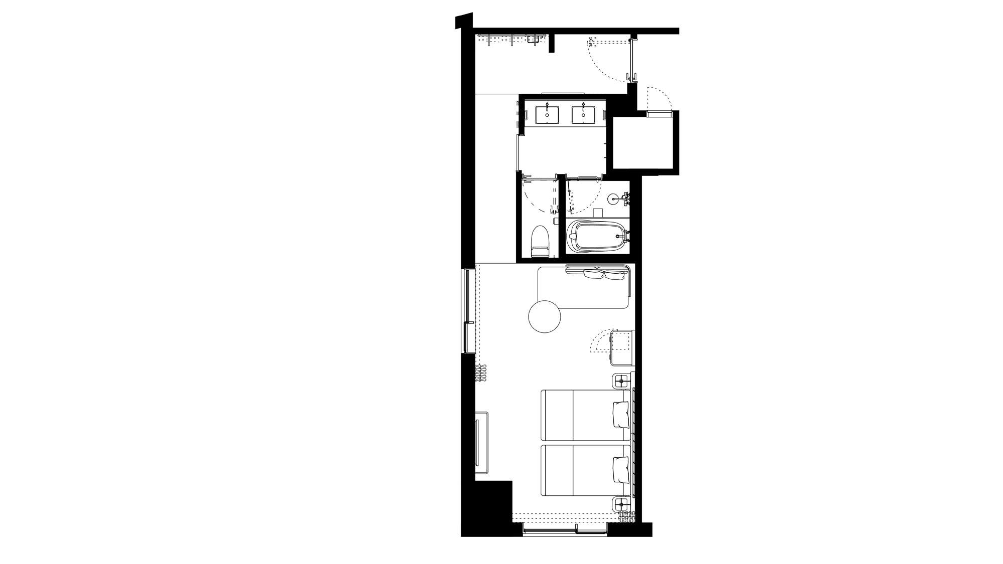 コーナーデラックスツイン　客室平面図（一例）