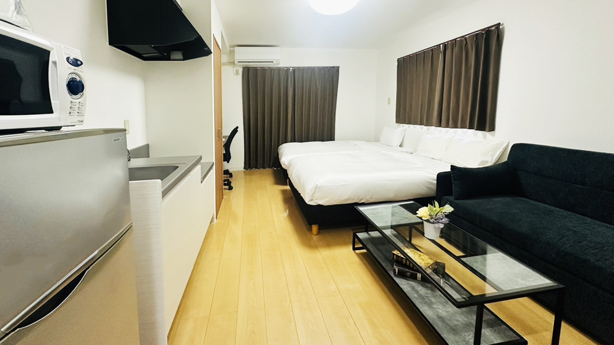 【DXツイン：20平米】ご家族でのご利用にもおススメ。洗い場付バスルーム、家電付キッチン完備。