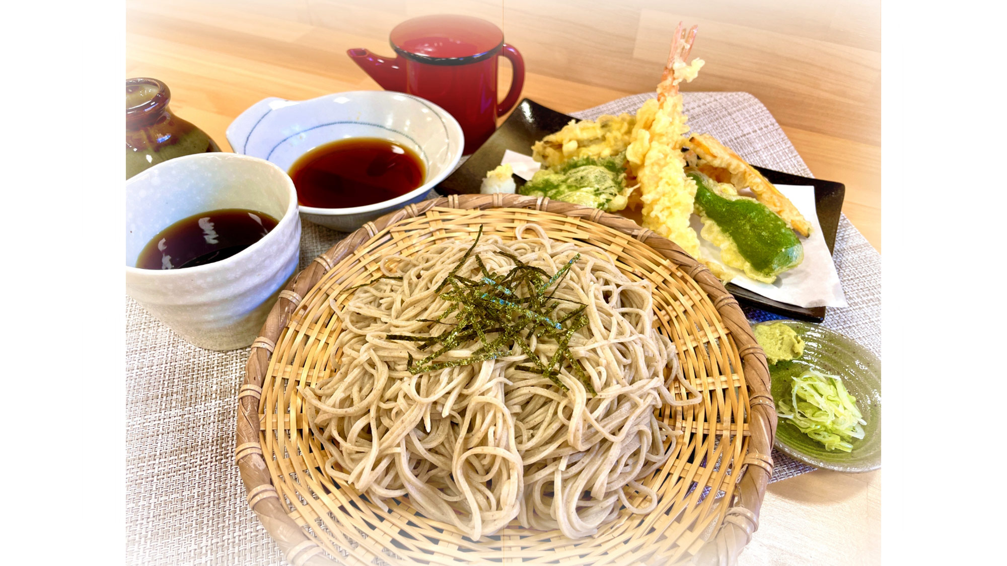 ・【夕食一例/天ざるそば】信州産そば粉を使った本格的手打ちそばを揚げたての天ぷらと