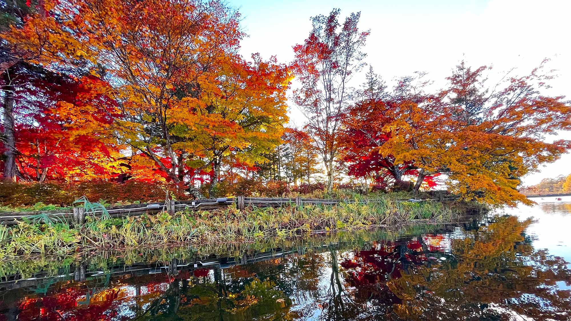 ・【秋イメージ】紅葉の季節には水に紅葉が映り込んで鏡のような美しさです