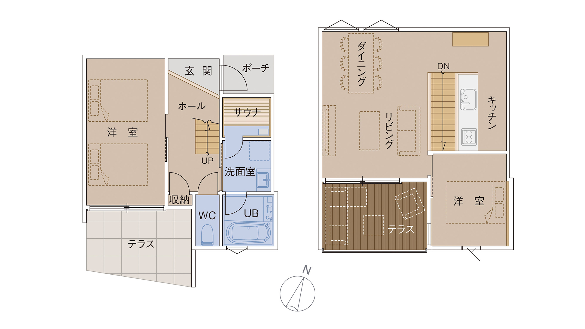 ・【B棟／間取り図】70平米の一棟貸しのヴィラです。ダブルベッド3台設置でグループ旅行にも最適です