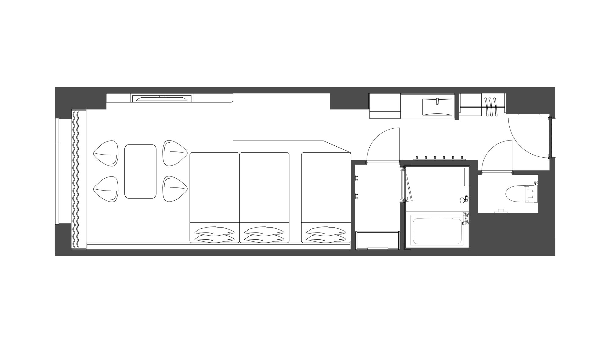 スーペリア トリプル ローベッド ギリシャブルー　客室平面図 (一例)
