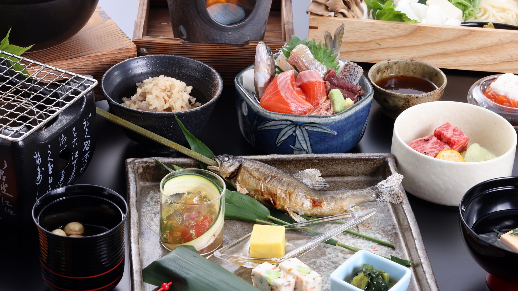 【夏の特選会席】鮎づくしと極上鱧すき、赤城牛と夏の旬菜を愉しむ（一泊二食）