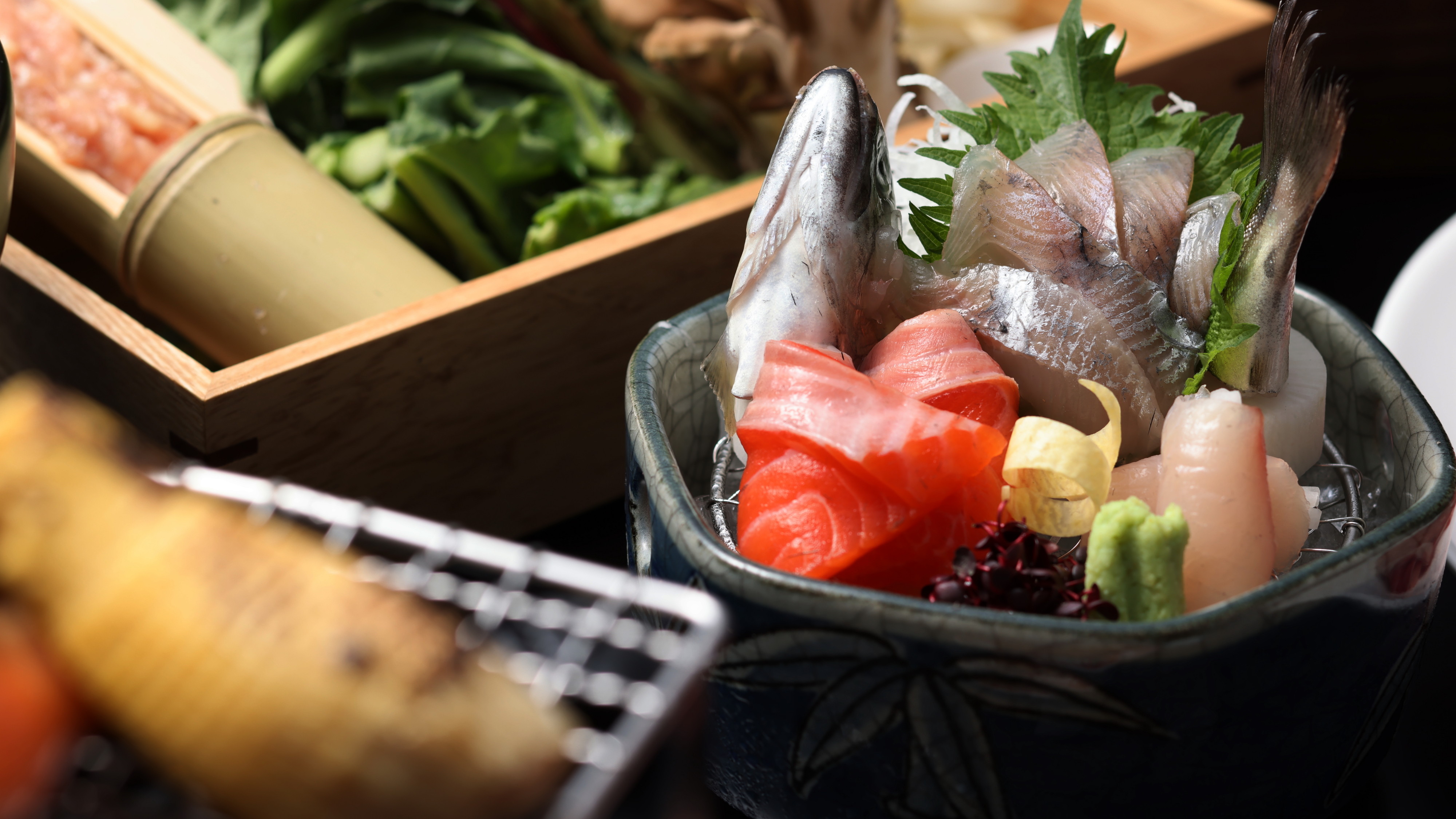 【春の特選会席】 筍とふきのとうの炭火焼き餅と、赤城牛・赤城鶏の山菜つみれ鍋コース