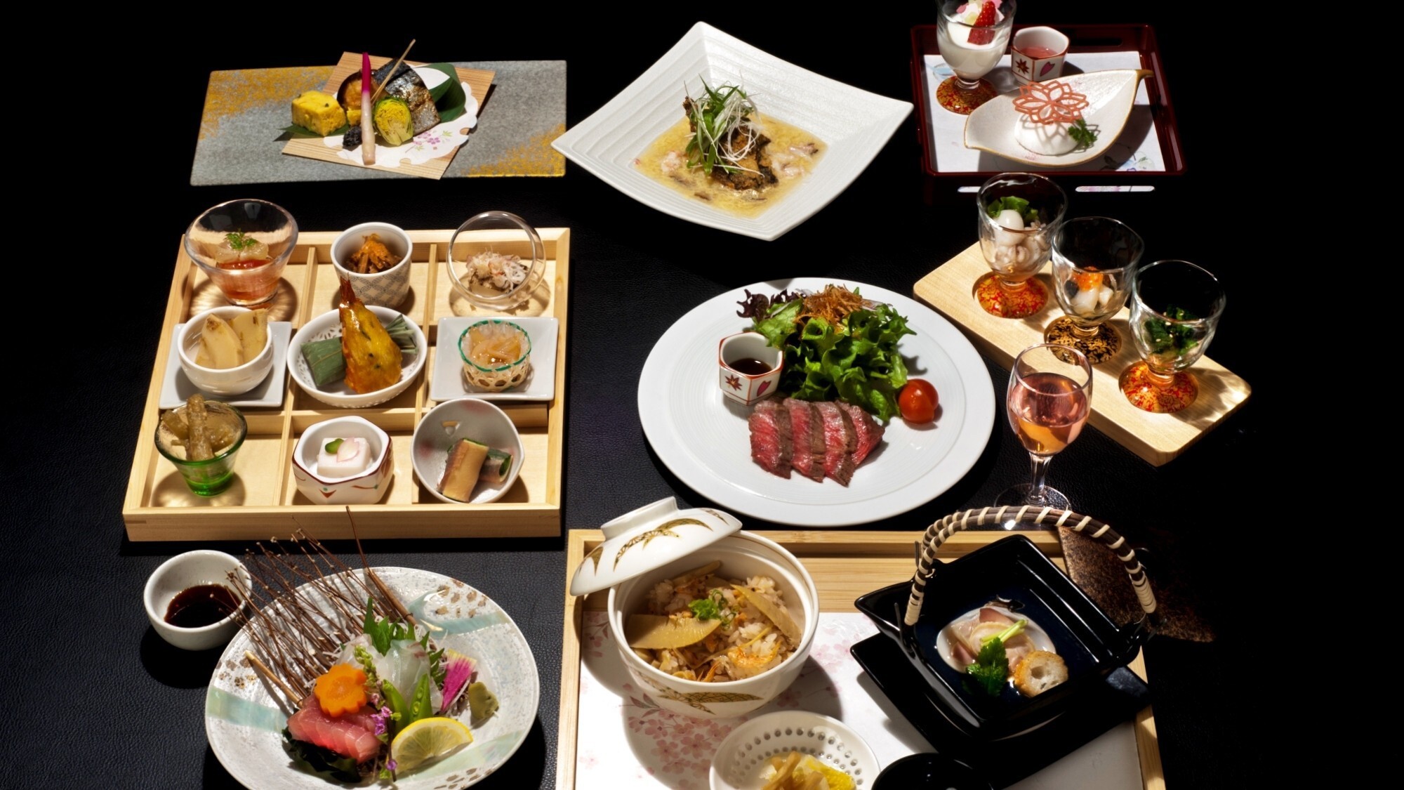 【ご夕食】彩り豊かに盛り付けた旬の食材、香りと味わいが春の訪れを感じさせます。※イメージ