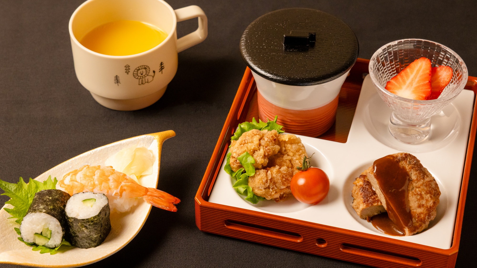【お子様ランチ】お寿司や唐揚げ、ハンバーグなど人気メニューを中心にご用意いたします。※画像はイメージ