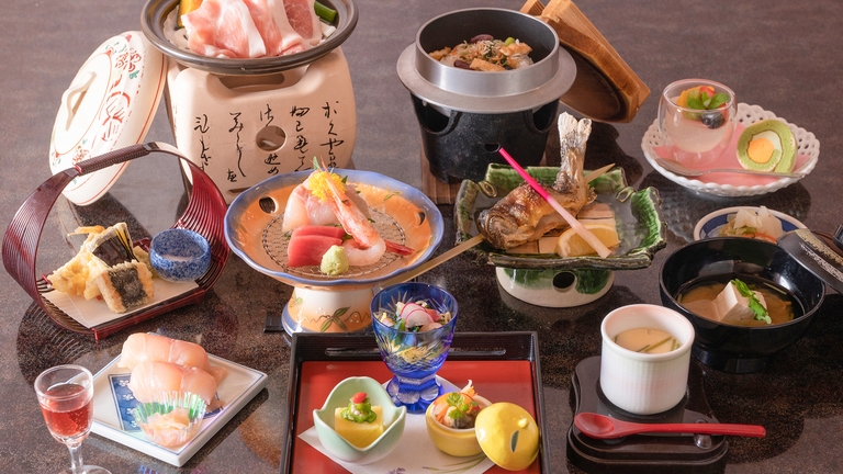 《夕食付プラン》花山産岩魚の塩焼やにぎり寿司など11品目の大満足な会席プラン
