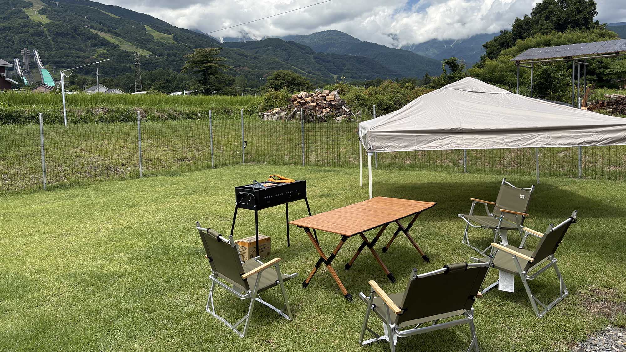 ・【BBQ】ファミリーやグループでワイワイBBQ。北アルプスをのんびり眺めながら楽しめます