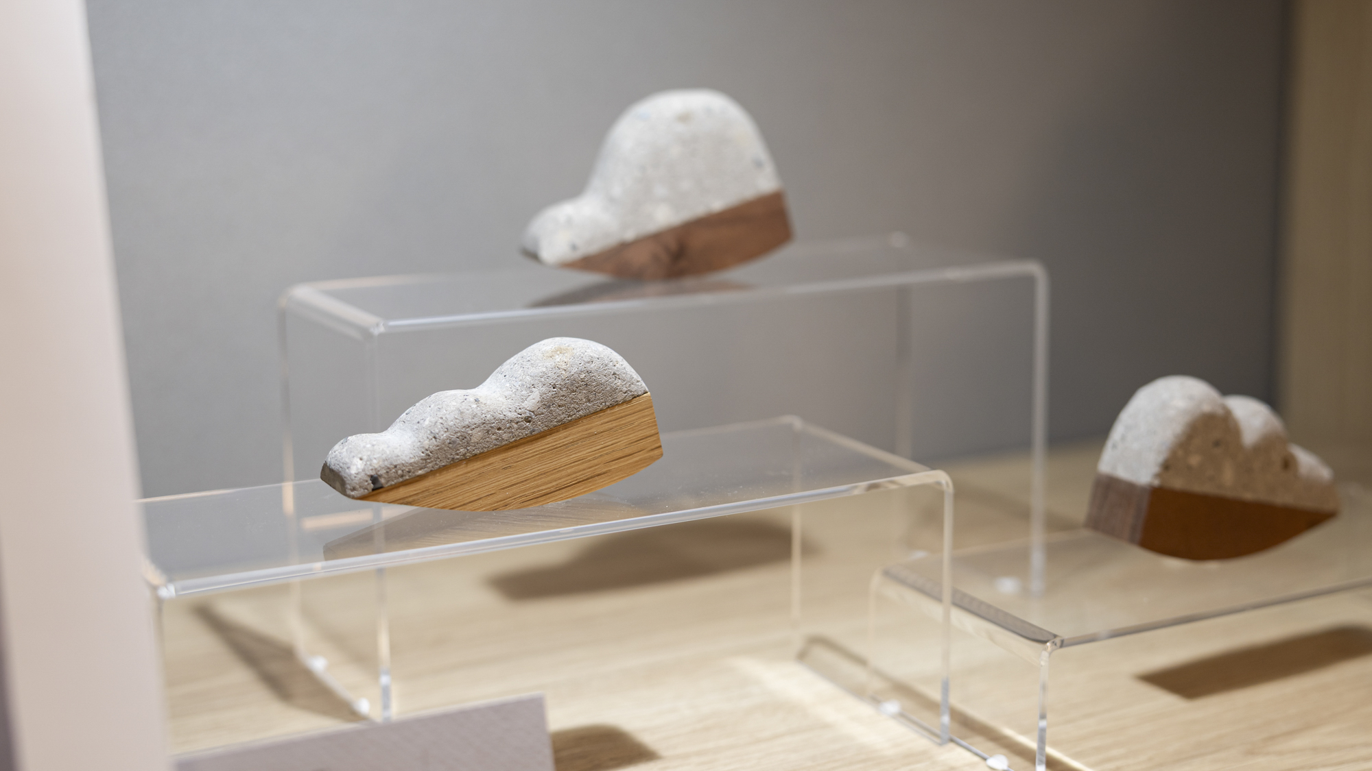 【ライブラリーカフェ】札幌の作家が作った作品をカフェ内に展示。近くに関連する書籍が並んでいます。