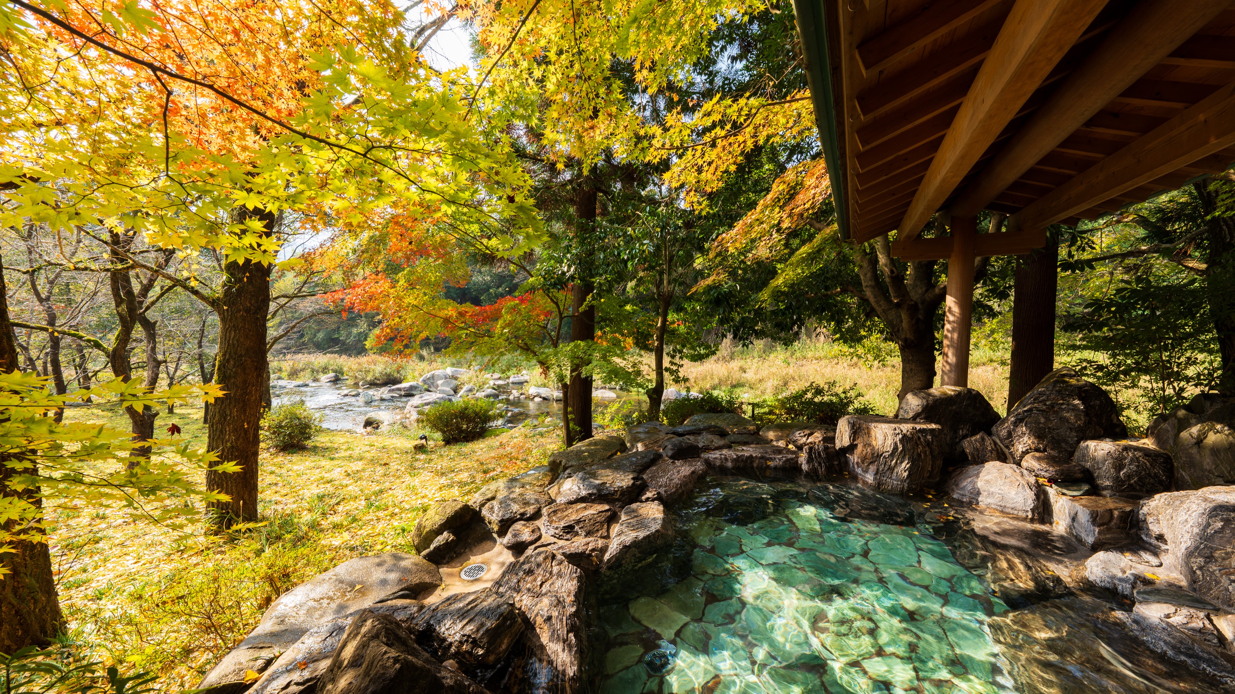 【露天風呂】紅葉シーズンは色鮮やかに