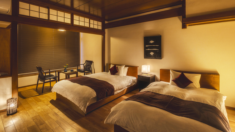 【和モダンスーペリアツイン】和の雰囲気と洋の快適さ融合。静かな寛ぎが訪れるツインベッドルーム。