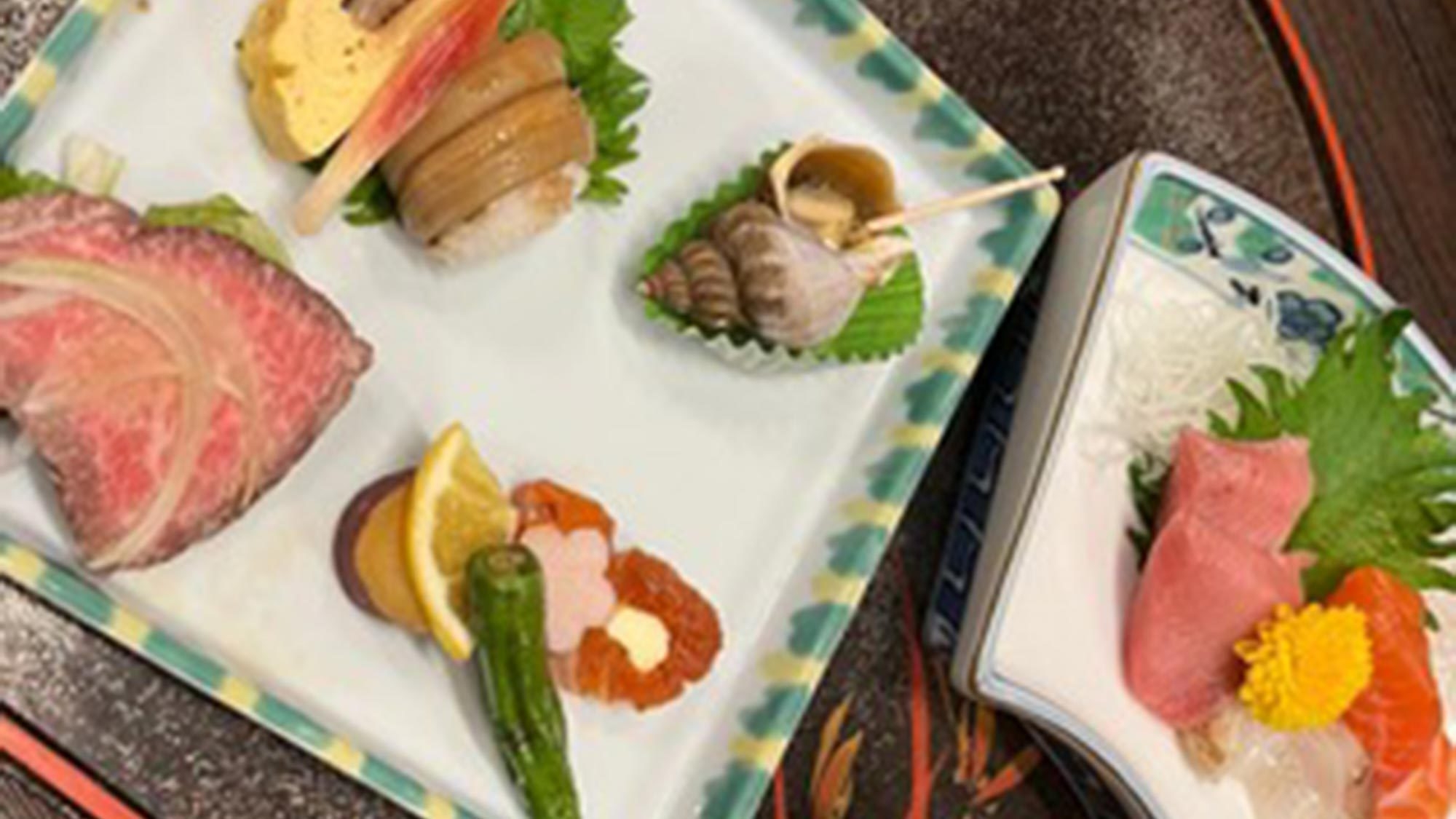 〔夕食のみ付〕静岡ブランドの遠州夢咲牛の肉割烹コースです（ドリンク代は別）