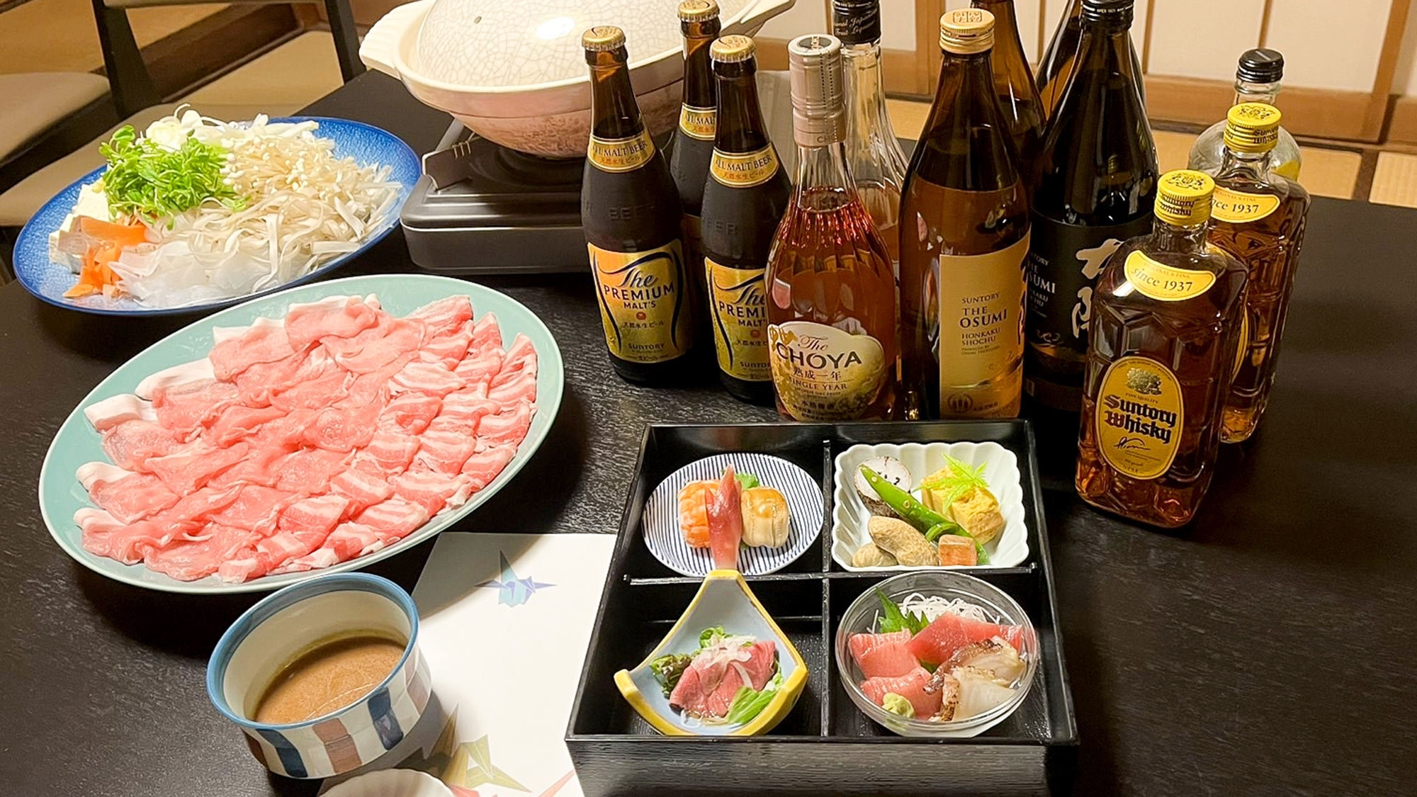 〔夕食のみ付〕旬を感じる目利きと腕。静岡ブランドの遠州黒豚しゃぶしゃぶ御膳です（ドリンク代は別）　