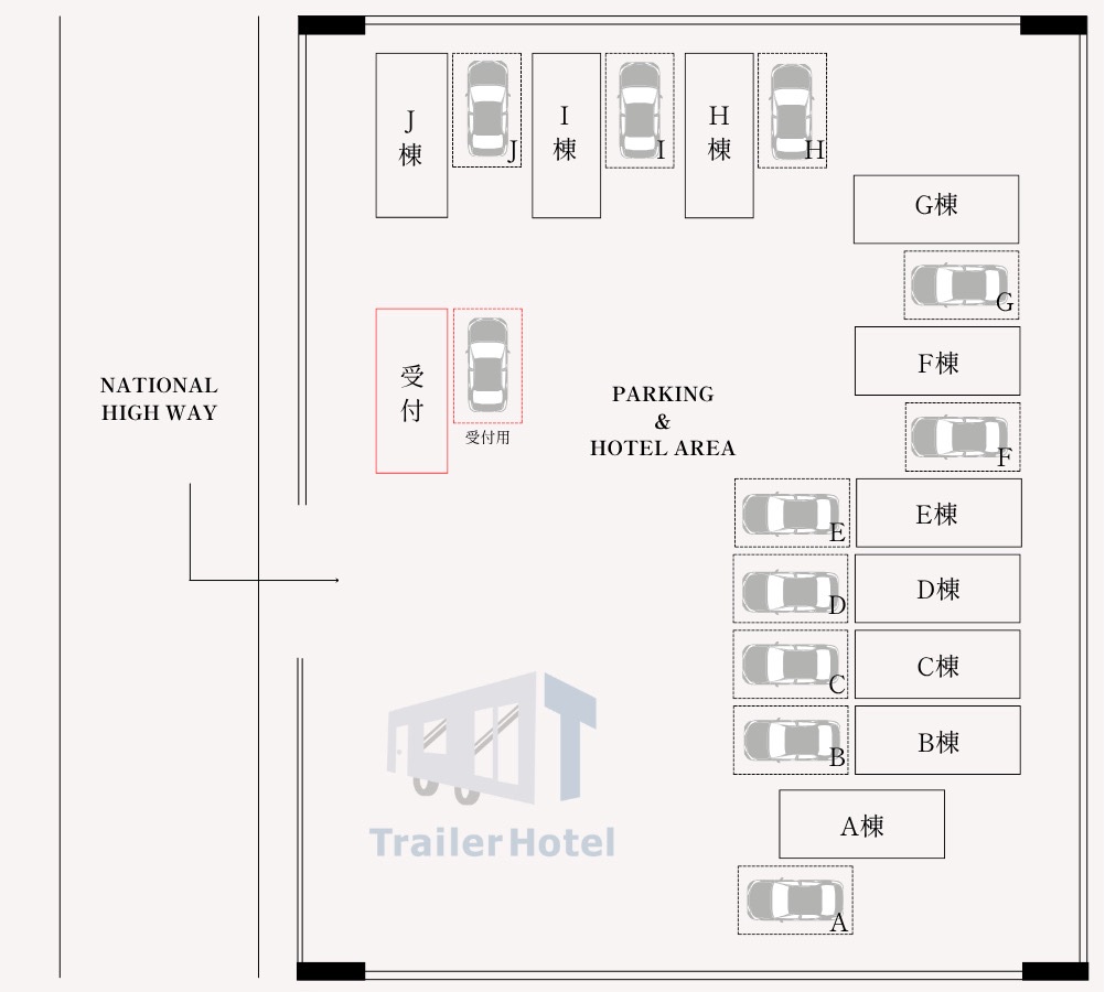 【全体図】当館は全10棟、各棟に駐車スペースもございます。