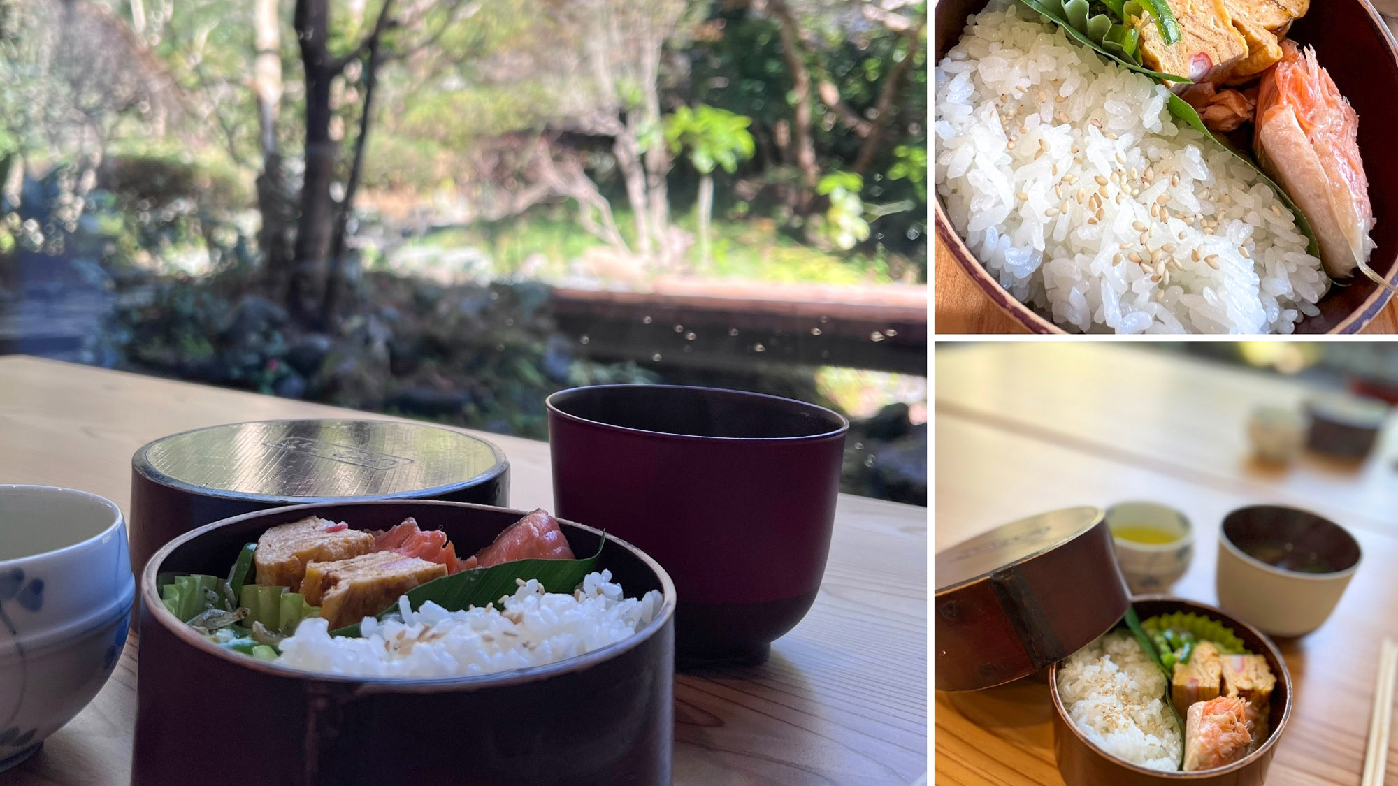 ・【朝食一例】井川メンパを囲炉裏端や縁側で。木々を眺めながら、心に残る“日本の朝”を体験できます