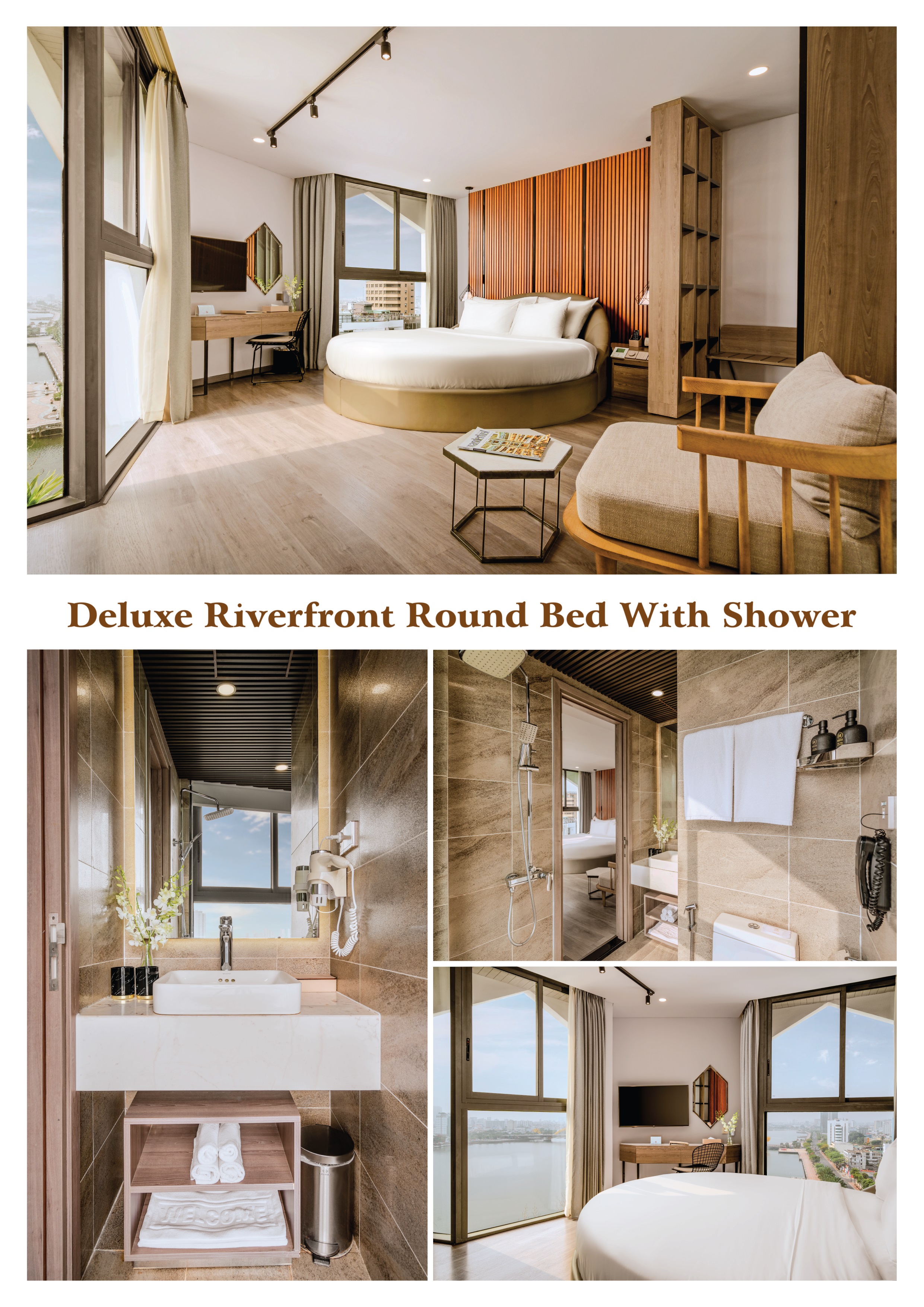Deluxe Riverfront Round bed & Shower