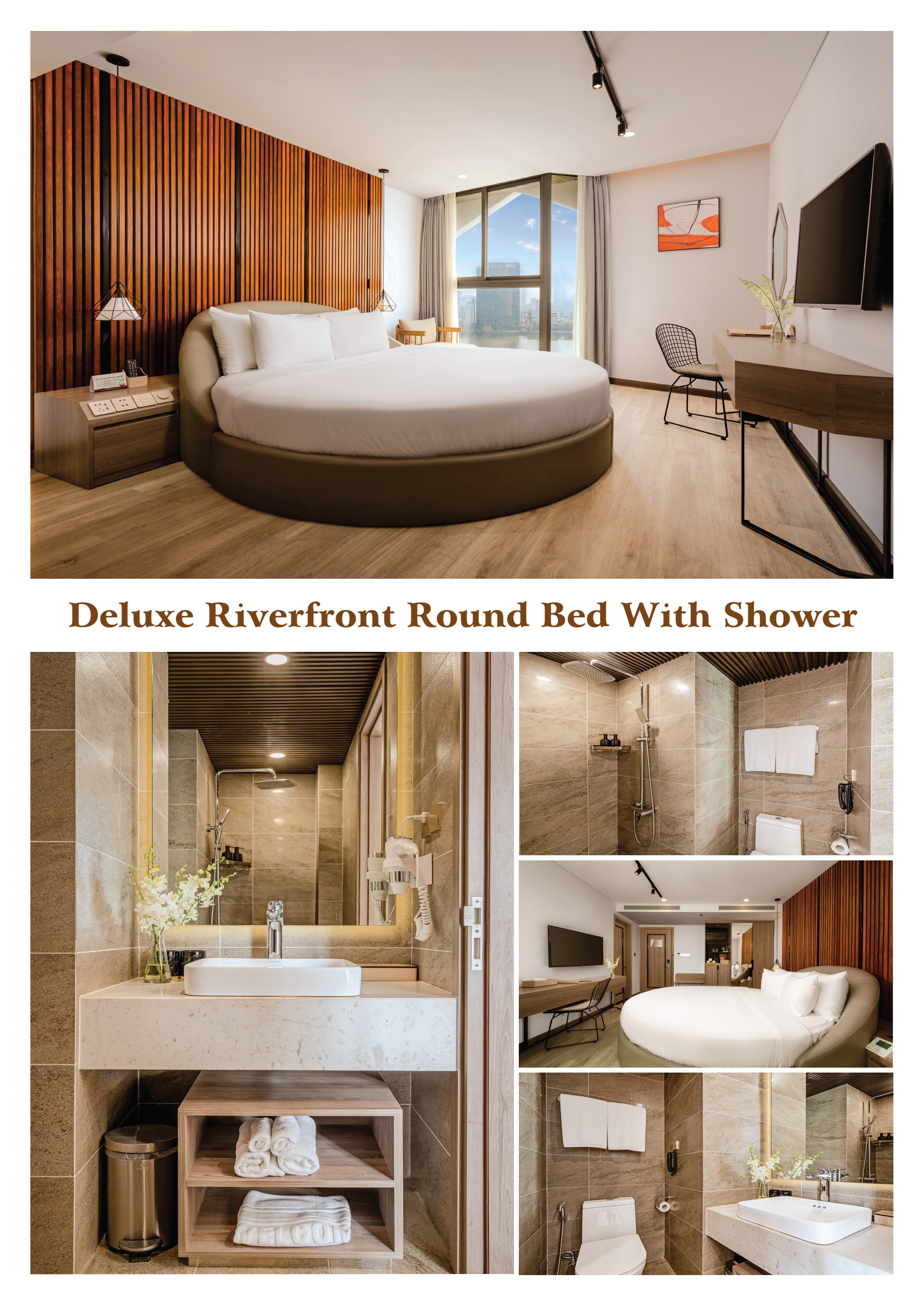Deluxe Riverfront Round bed & Shower