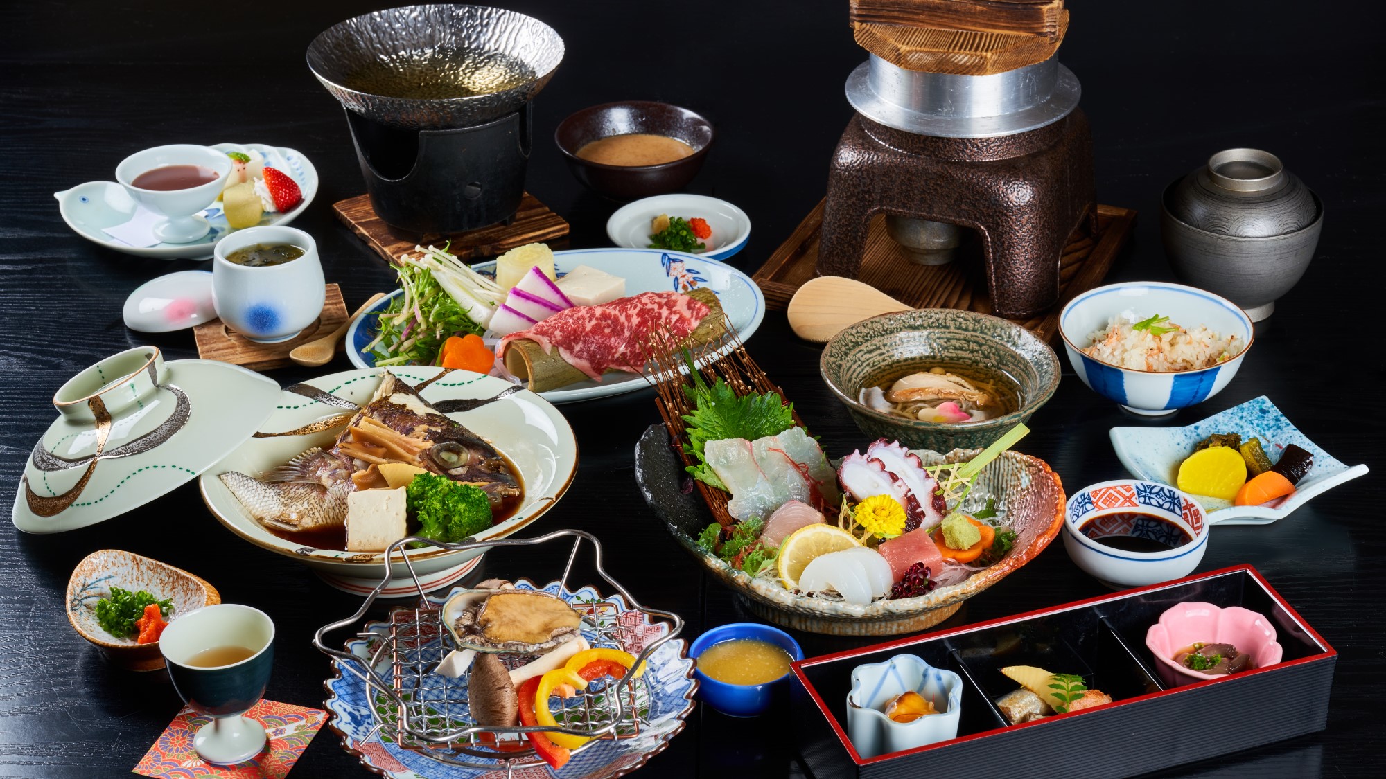 【３大美食会席】鮑踊り焼き☆長崎和牛☆鯛頭の千代蒸しが一堂に♪