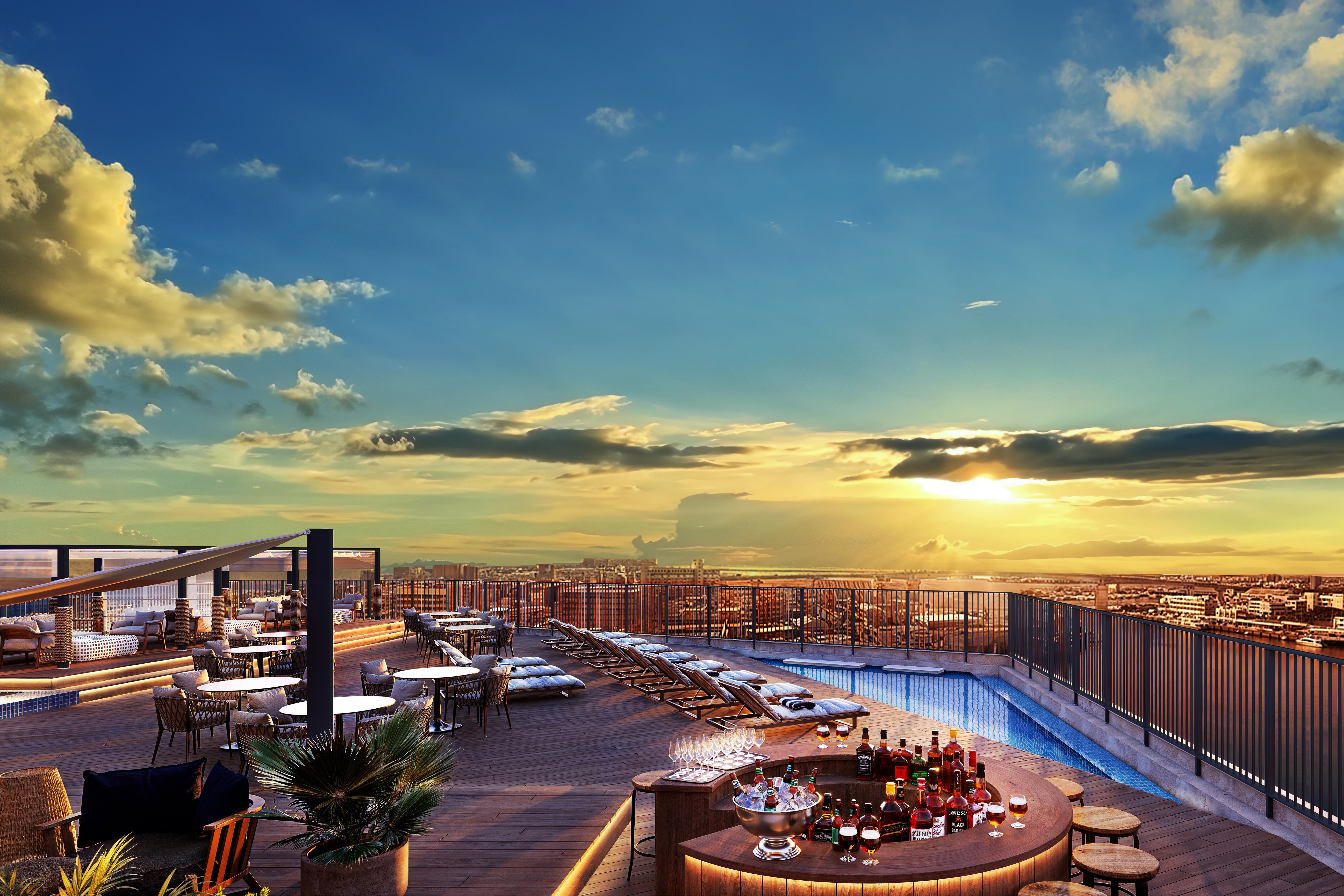 8階宿泊者専用のルーフトップテラス。 那覇で最も美しいサンセットを一望できる空間です。