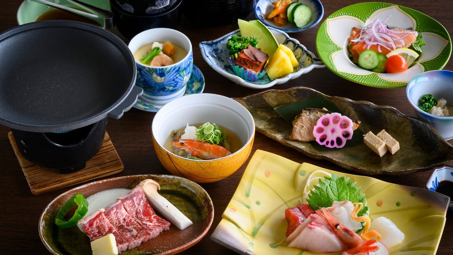 【越前コース】夕食は本館で！新鮮お造りに和牛陶板焼付＜スタンダード会席＞迷ったらこちら〇貸切コテージ