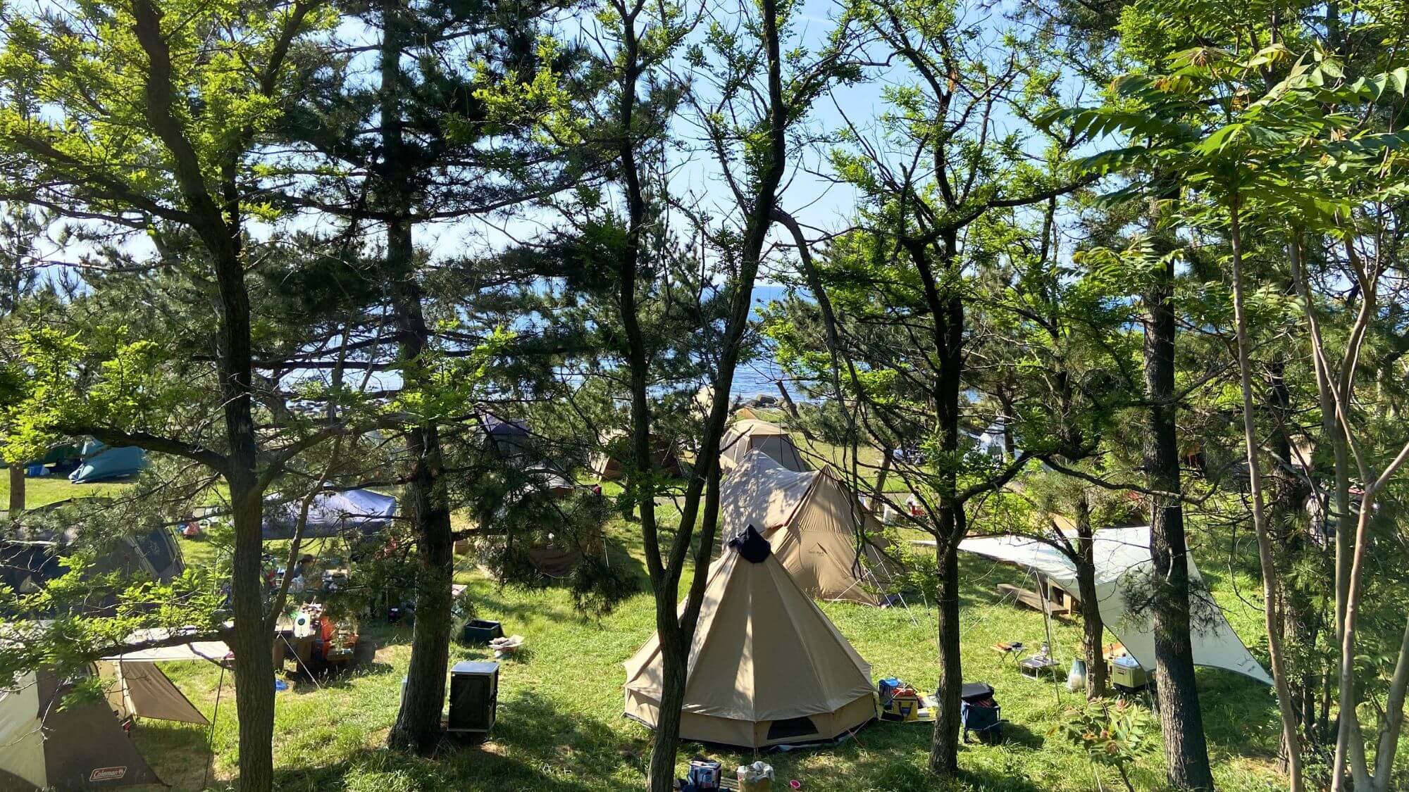 【鮎川園地キャンプ場】当館からお車で約10分。日本海の夕日を眺めながら、キャンプをお楽しみください♪