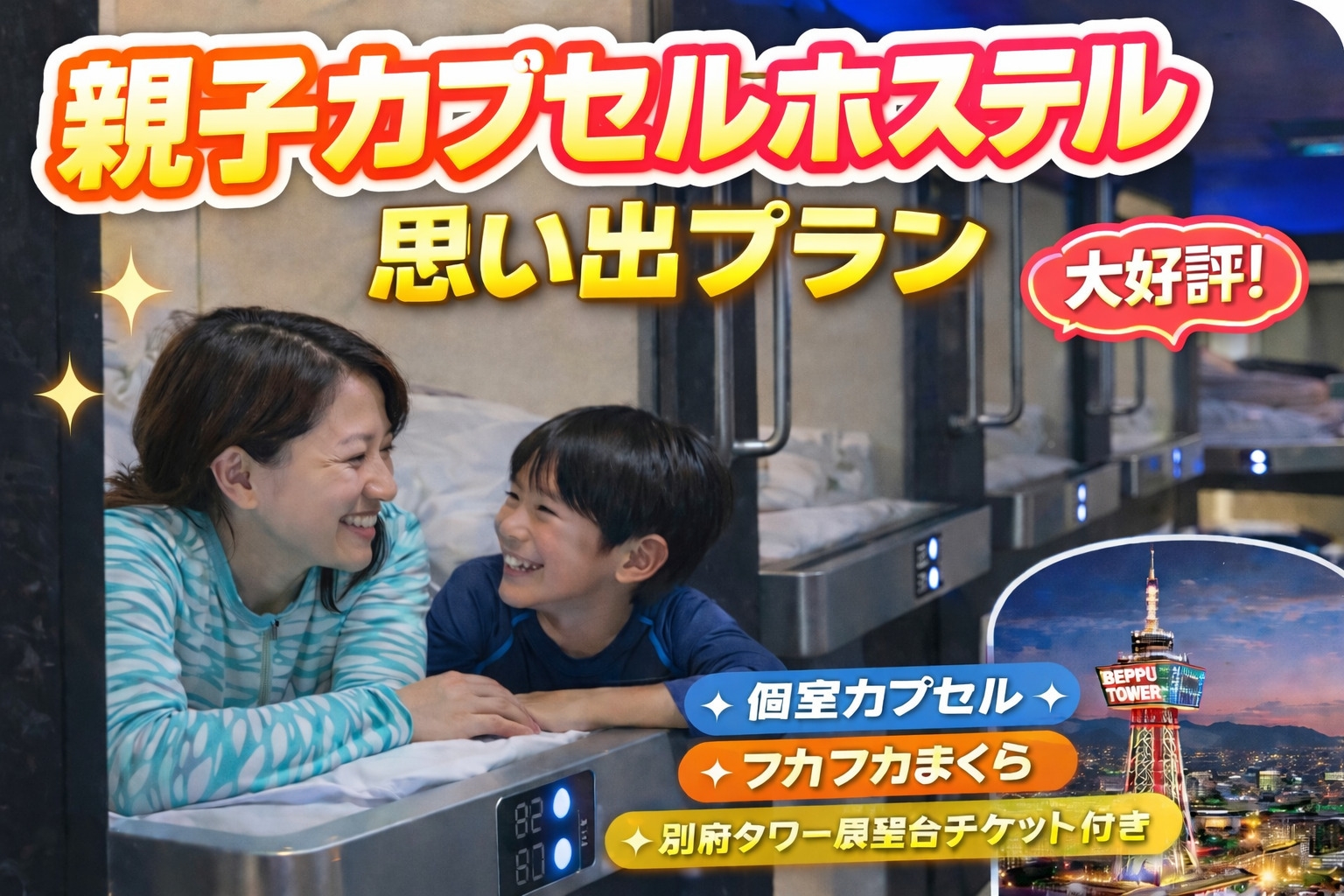 ◎親子添い寝カプセルデビュー◎別府タワー展望台チケット付き（素泊まり）