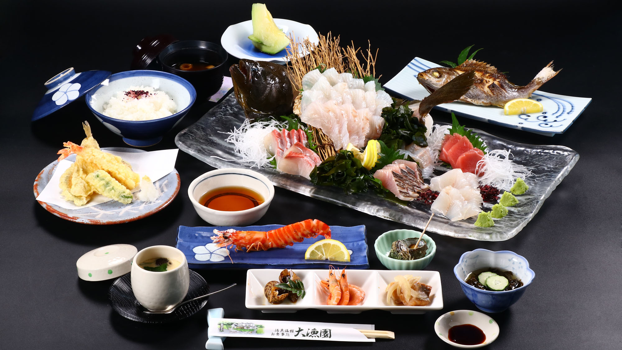 料理_夕食_全体_平目姿造りコース*