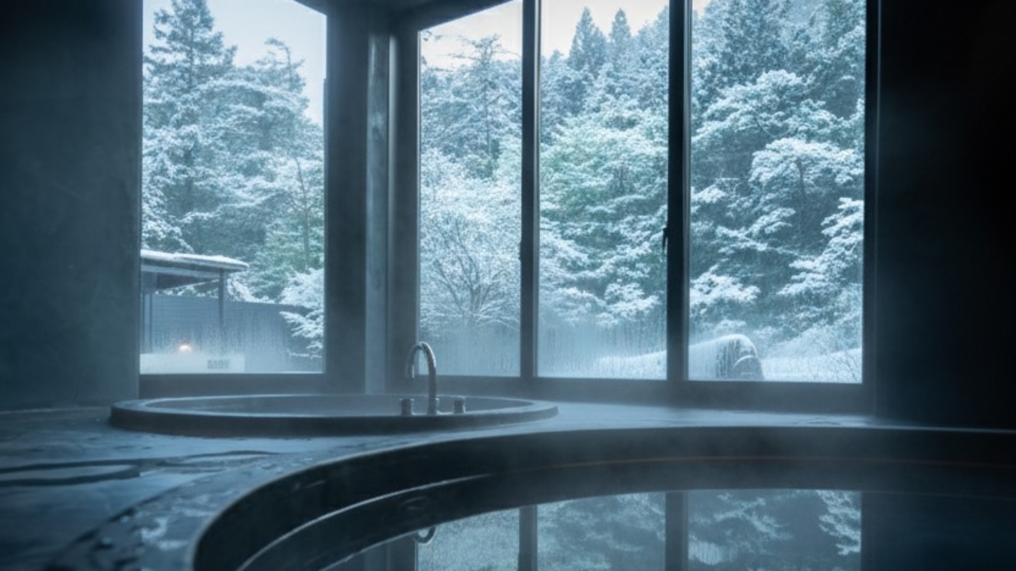 冬景色を楽しむ雪見風呂