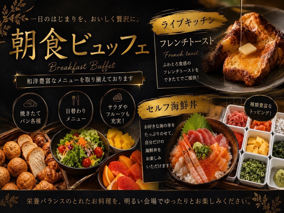 【17階朝食ビュッフェ】和洋・海鮮・郷土料理を楽しむ贅沢モーニング【一日の始まりを贅沢に】