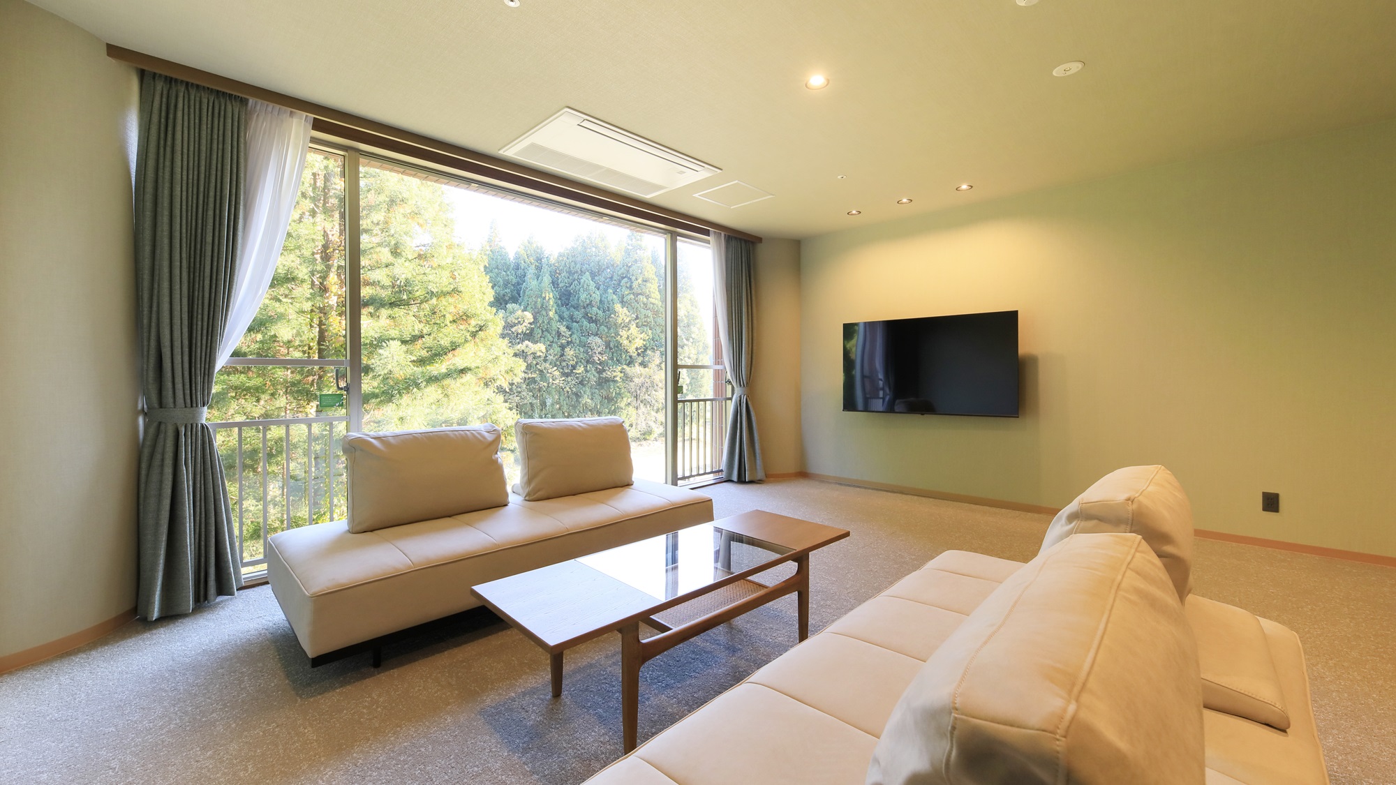 シャワーブース付き洋室ツイン｜窓いっぱいに広がる新潟の自然を味わって