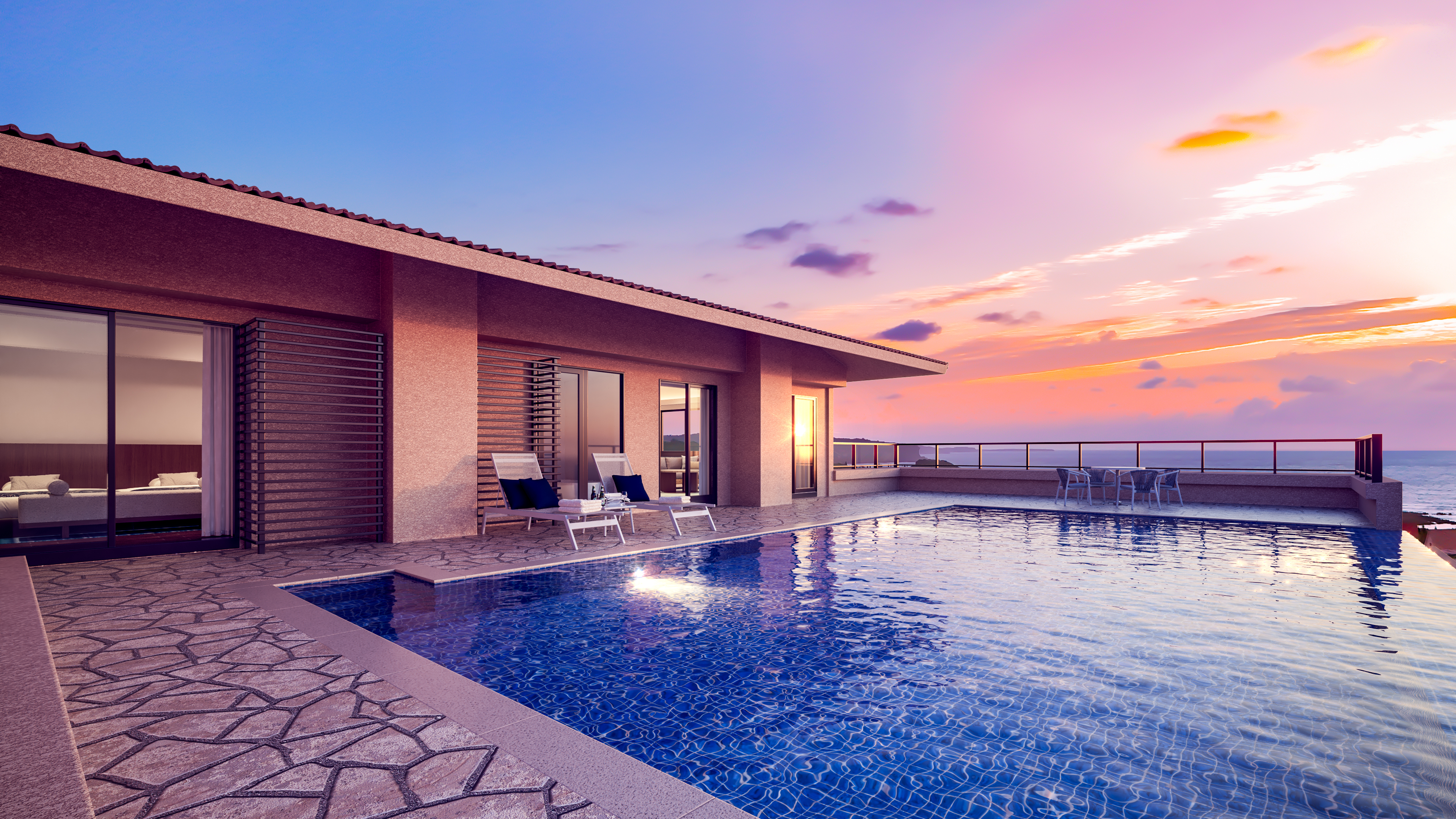 冬季温水対応のプライベートプール。