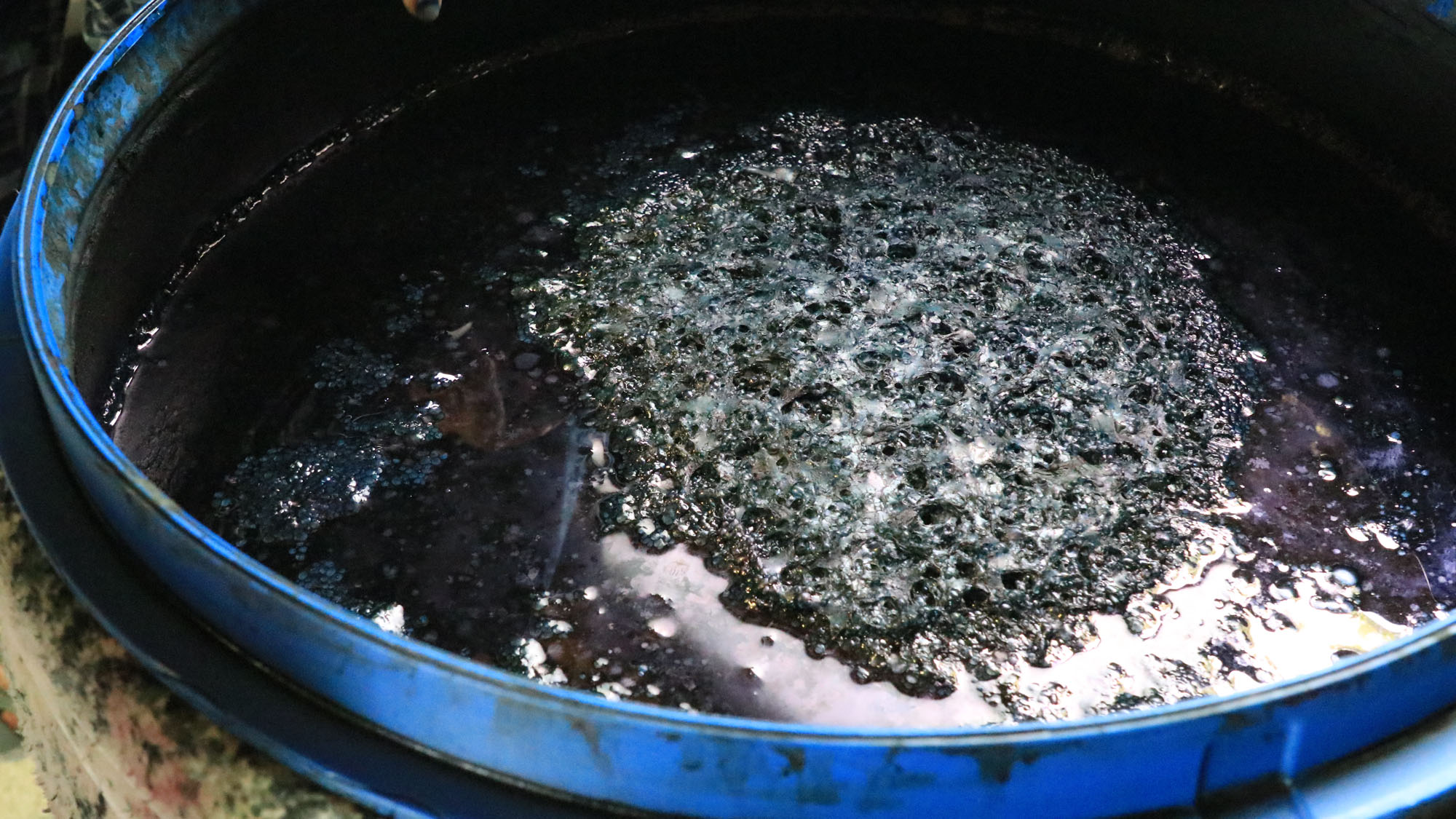 【藍染体験】藍染の染料。自分の好みに応じて染料の濃さを選べます。*