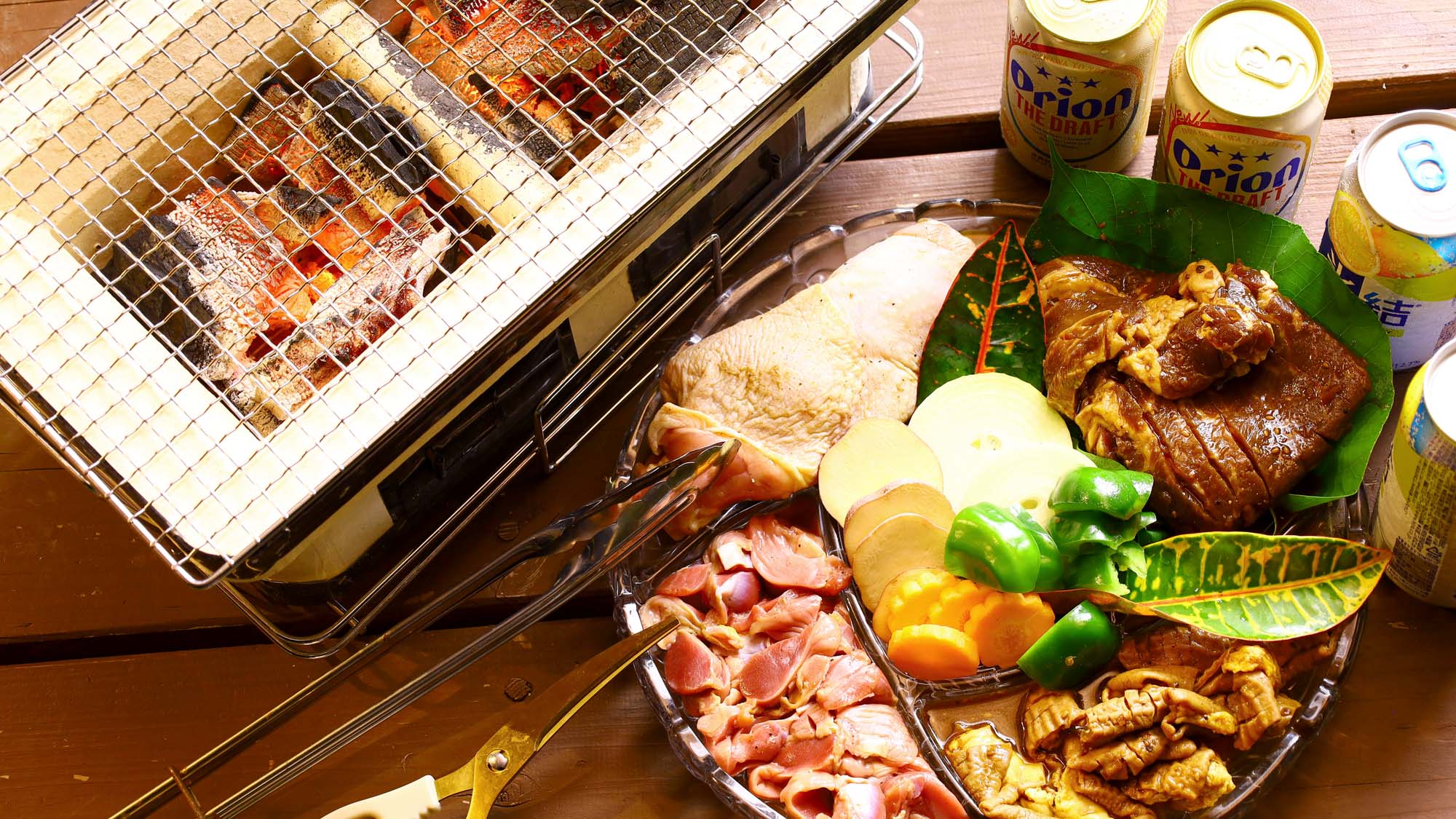 【BBQ食事一例】小さな集落・須子茂の夜は、七輪の炎が灯す穏やかな時間は最高の思い出に