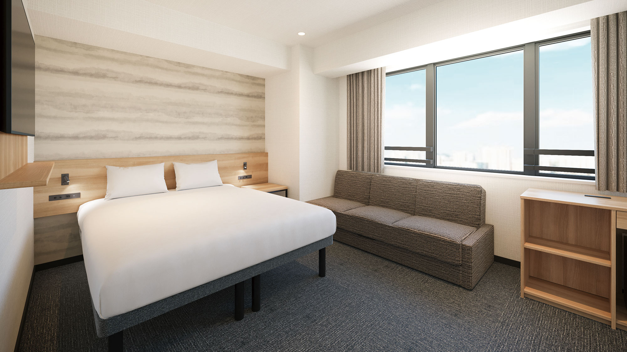 【デラックスクイーン】19平米／ソファベッド使用で3名様までご宿泊可。高階層から東京の眺望も楽しめま