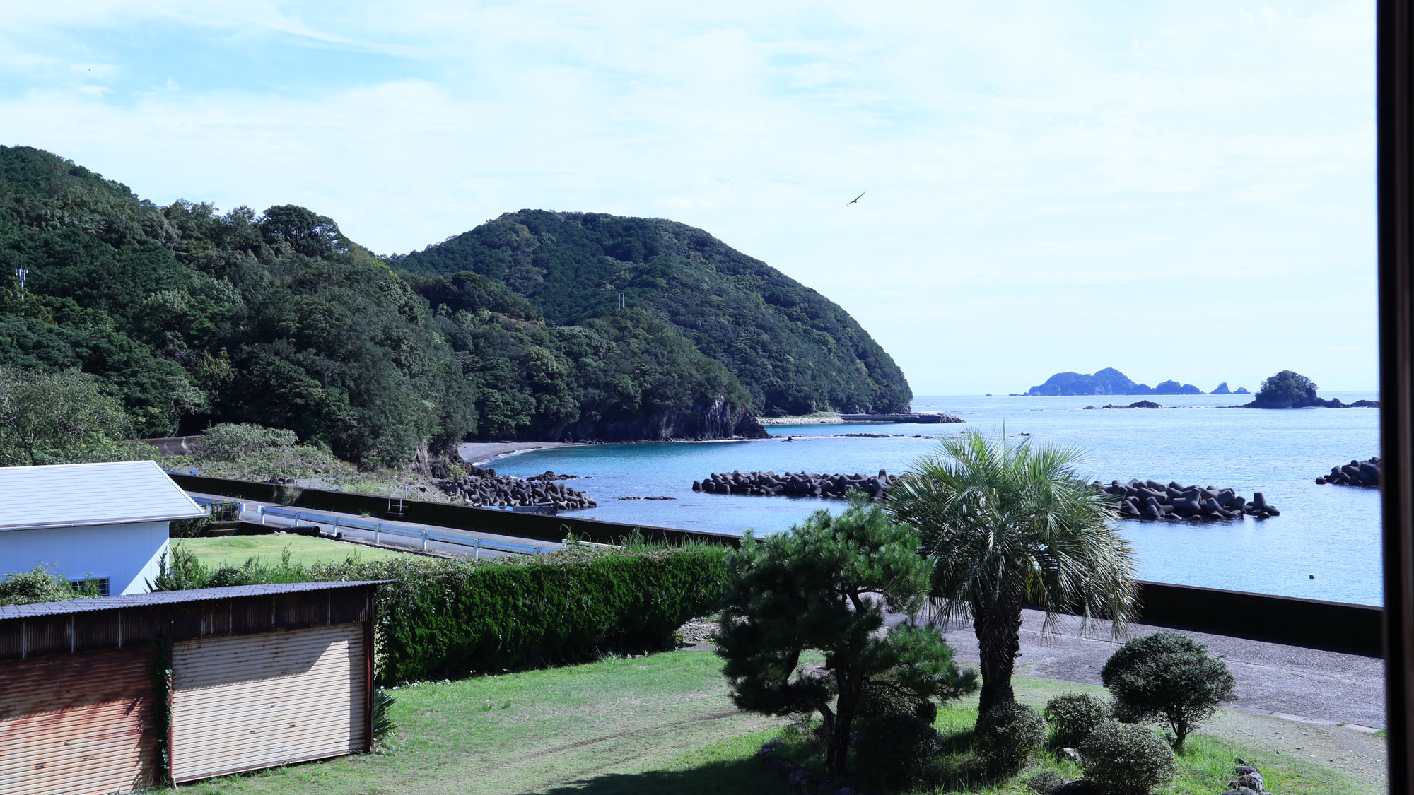 【和室12畳】お部屋からは海がみえます。2名～５名まで宿泊できます。