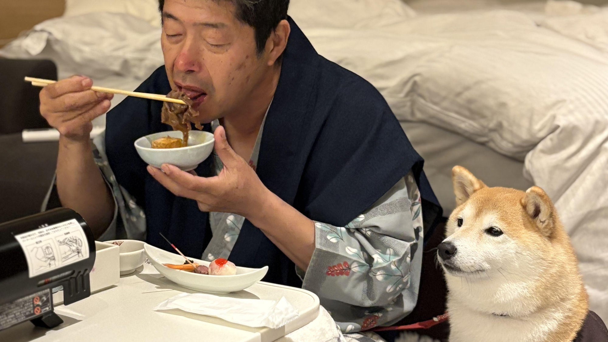 とろける松阪牛のすき焼きを味わいながら、愛犬との癒しの時間
