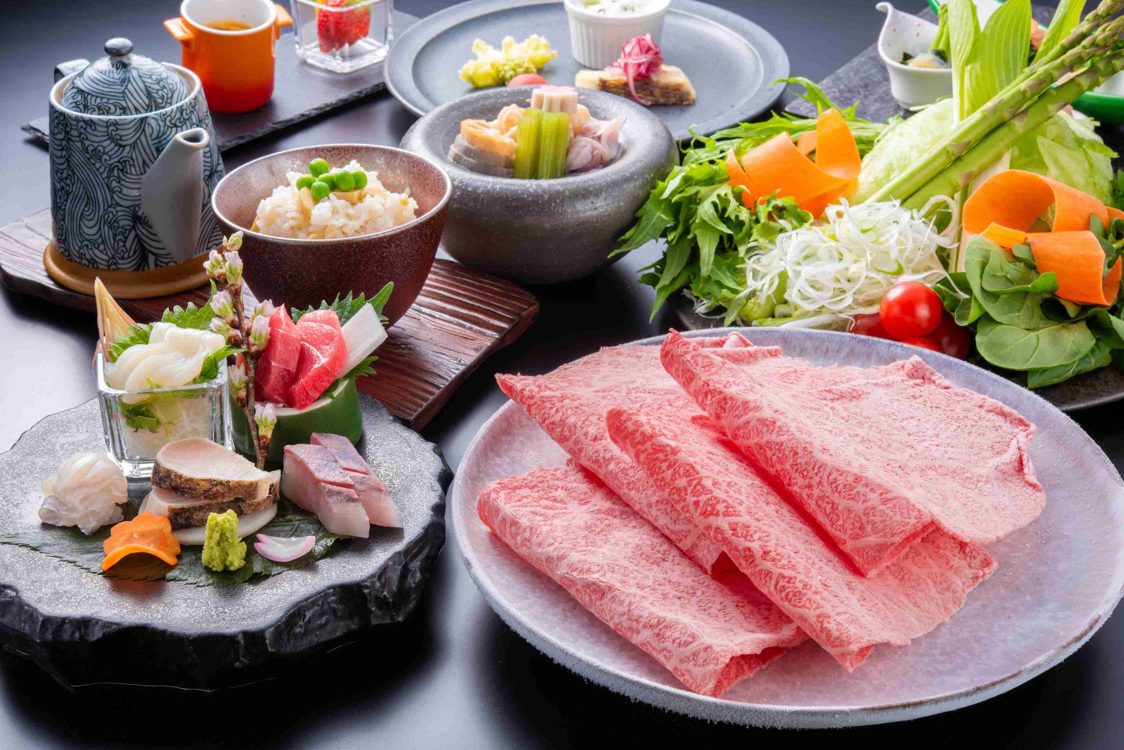 《茨城県のお野菜と常陸牛を愉しむ》しゃぶしゃぶ会席プラン（1泊2食付、温泉宿）