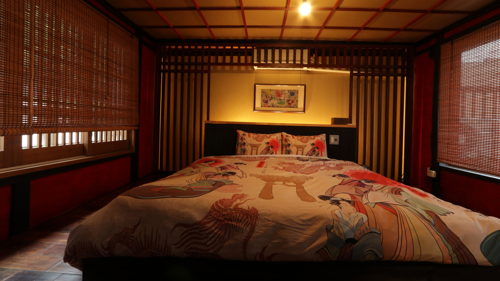 客室_三階寝室にはキングサイズベッド。 *