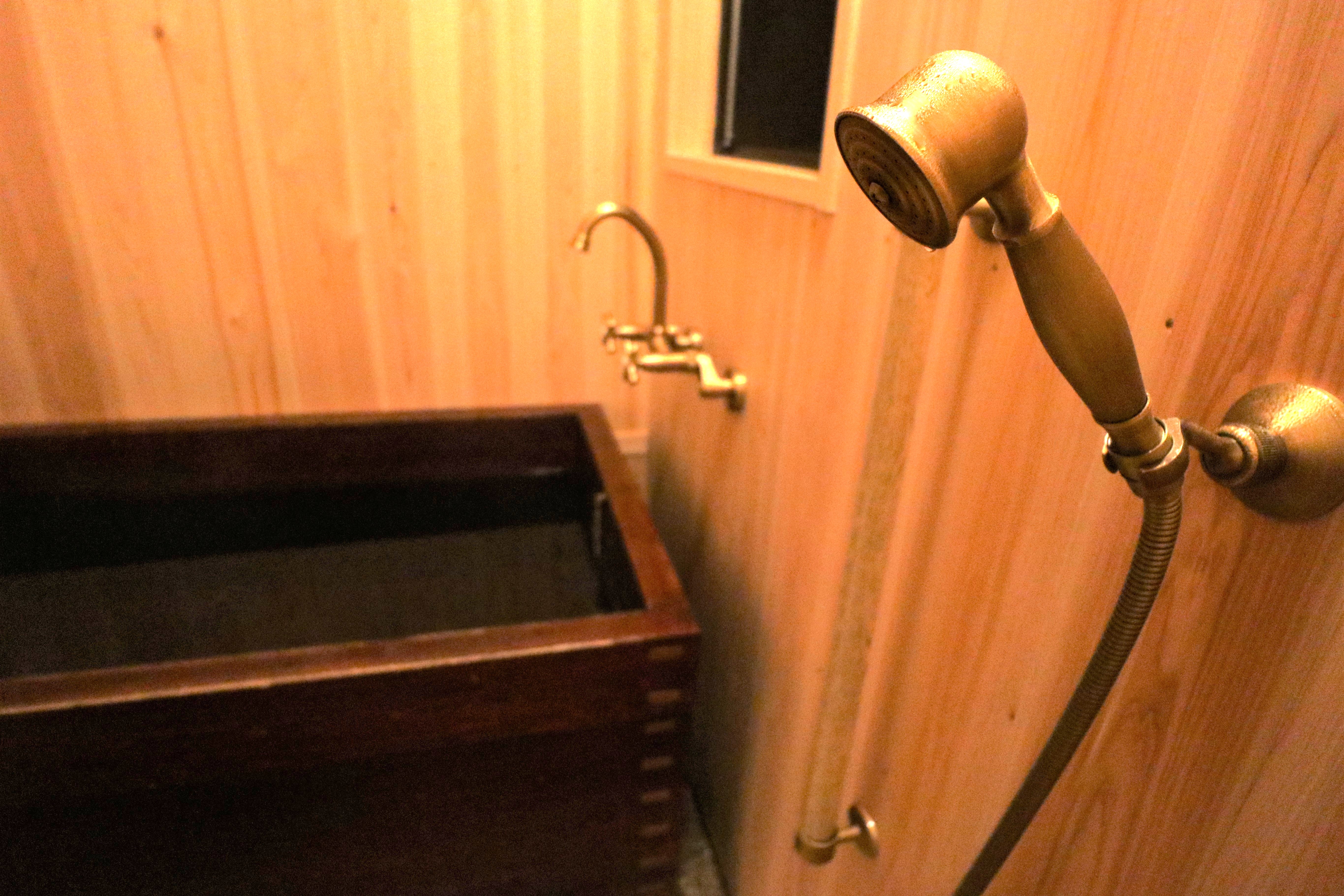 シャワーや蛇口は欧州製のアンティーク調