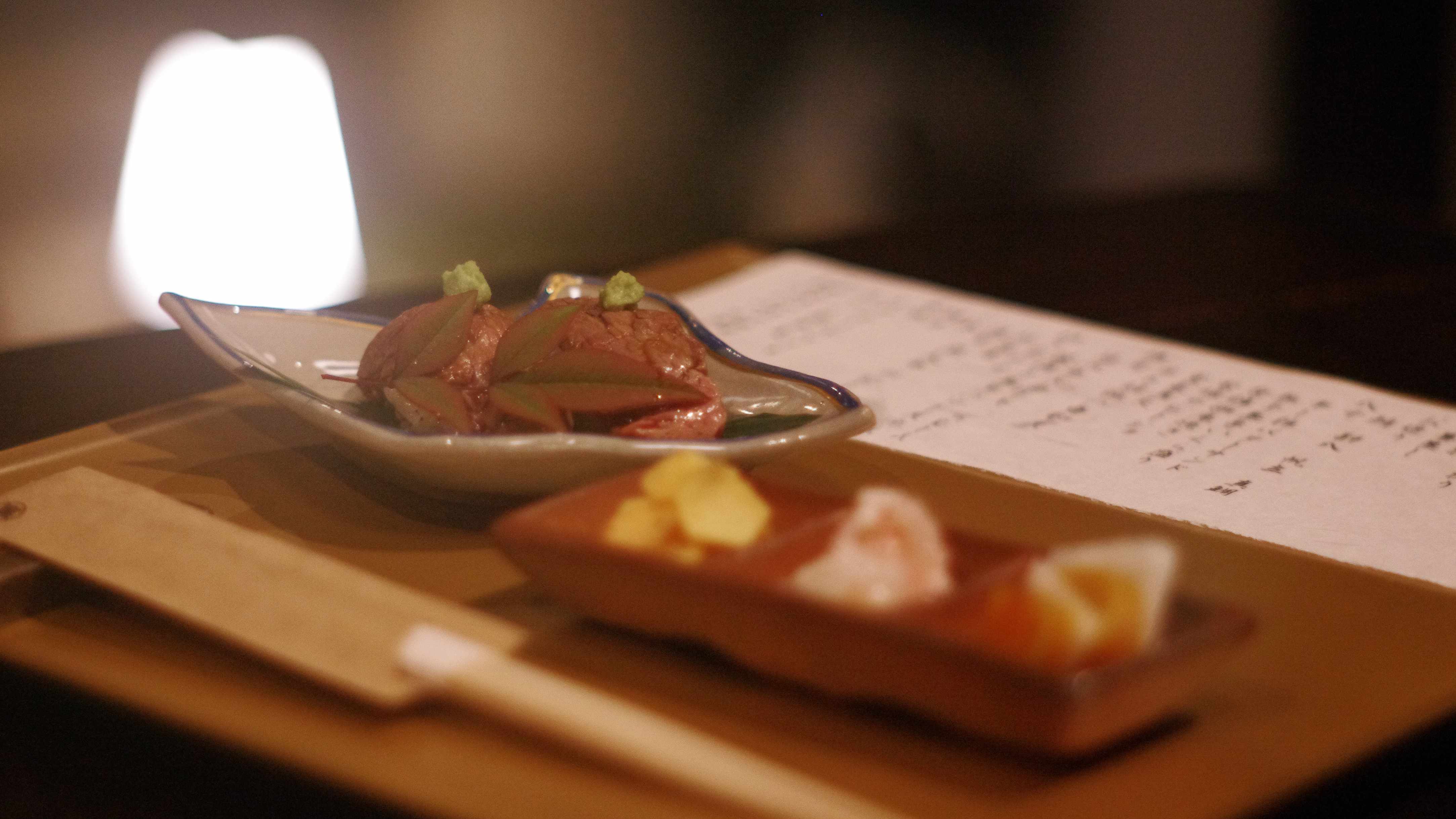 ～ある日の先付と凌ぎ～近江牛の握りと旬の食材をシンプルに。