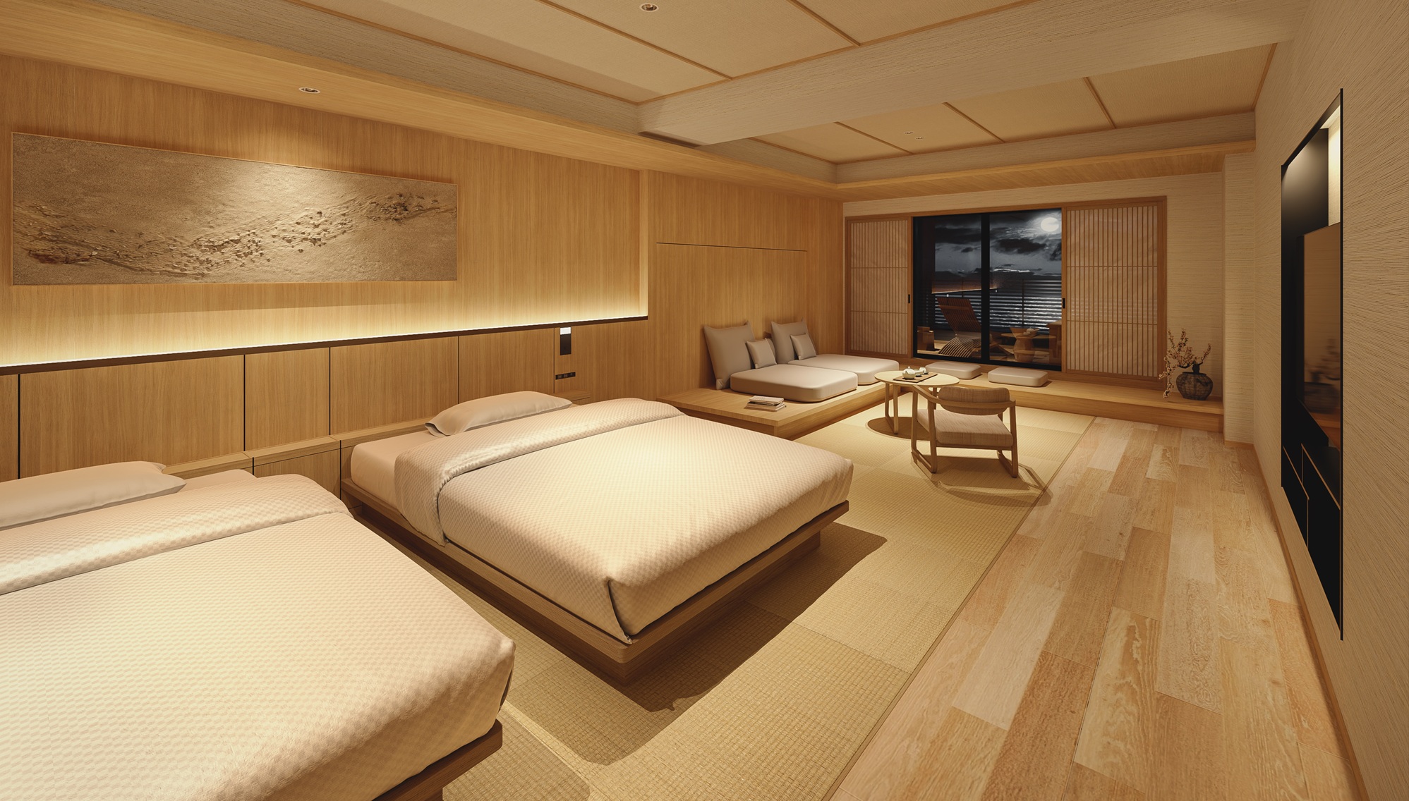 【客室】温泉かけ流し檜露天風呂付和洋室ツイン＜54平米＞※写真はイメージです