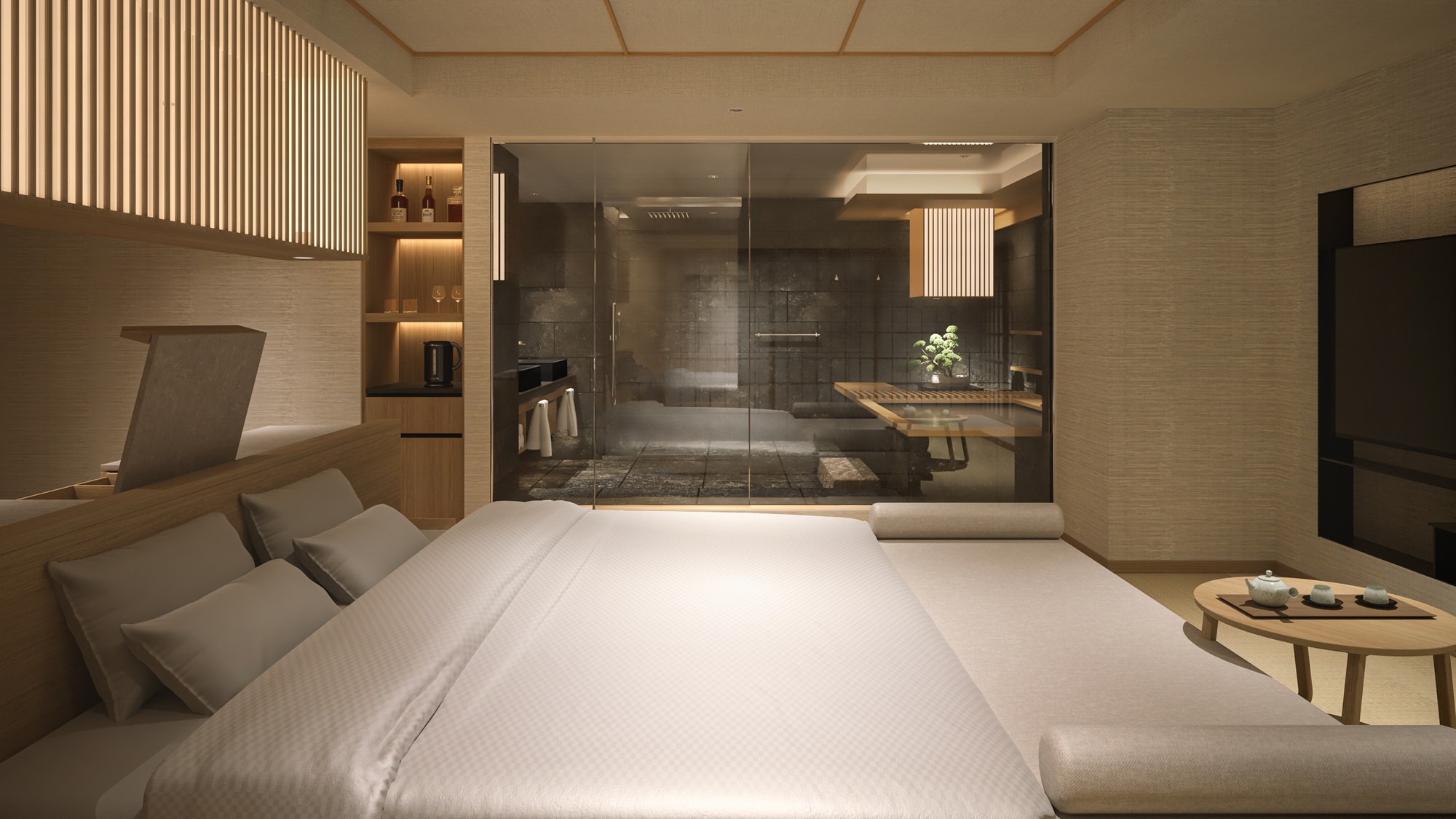 【客室】温泉かけ流し半露天風呂コーナープレミアダブル＜56平米＞※写真はイメージです