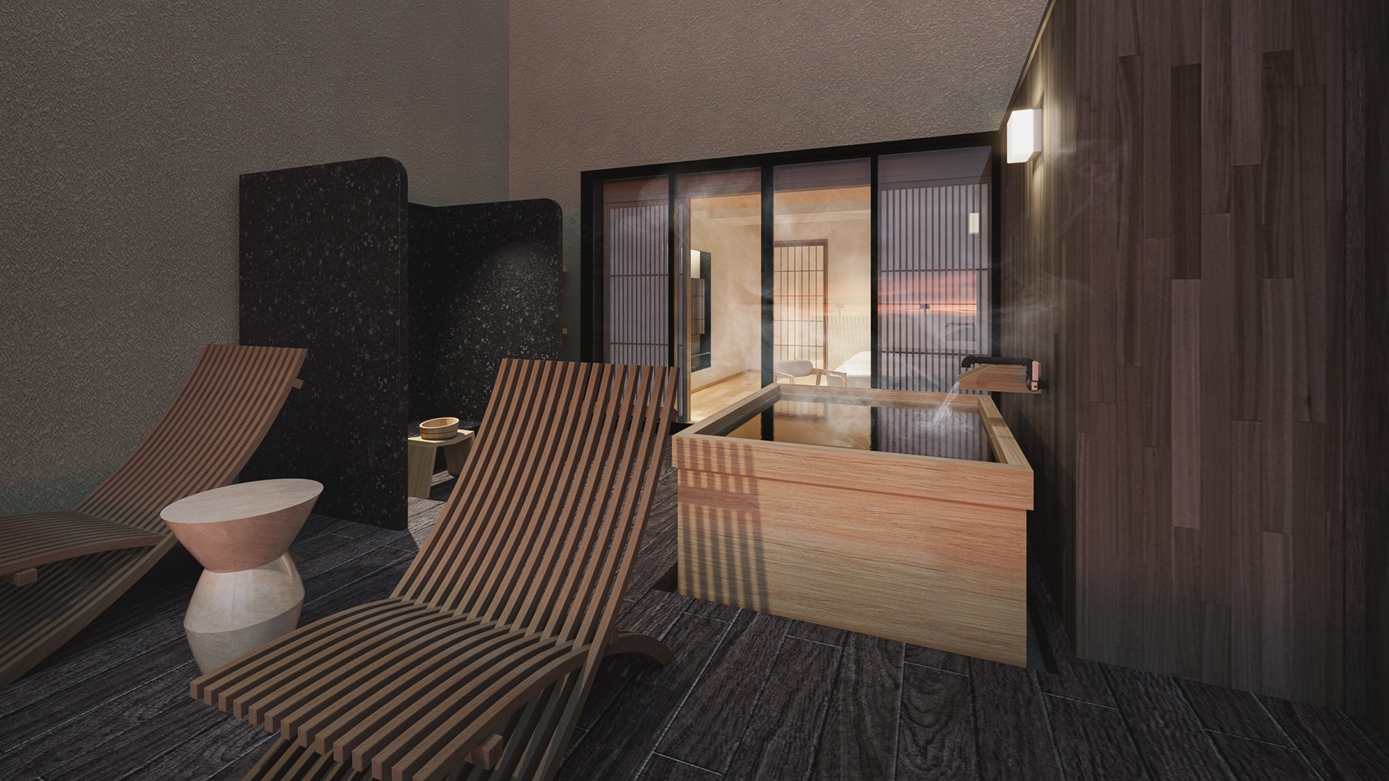 【客室】温泉かけ流し檜露天風呂付和洋室ダブル＜46平米＞ ※写真はイメージです