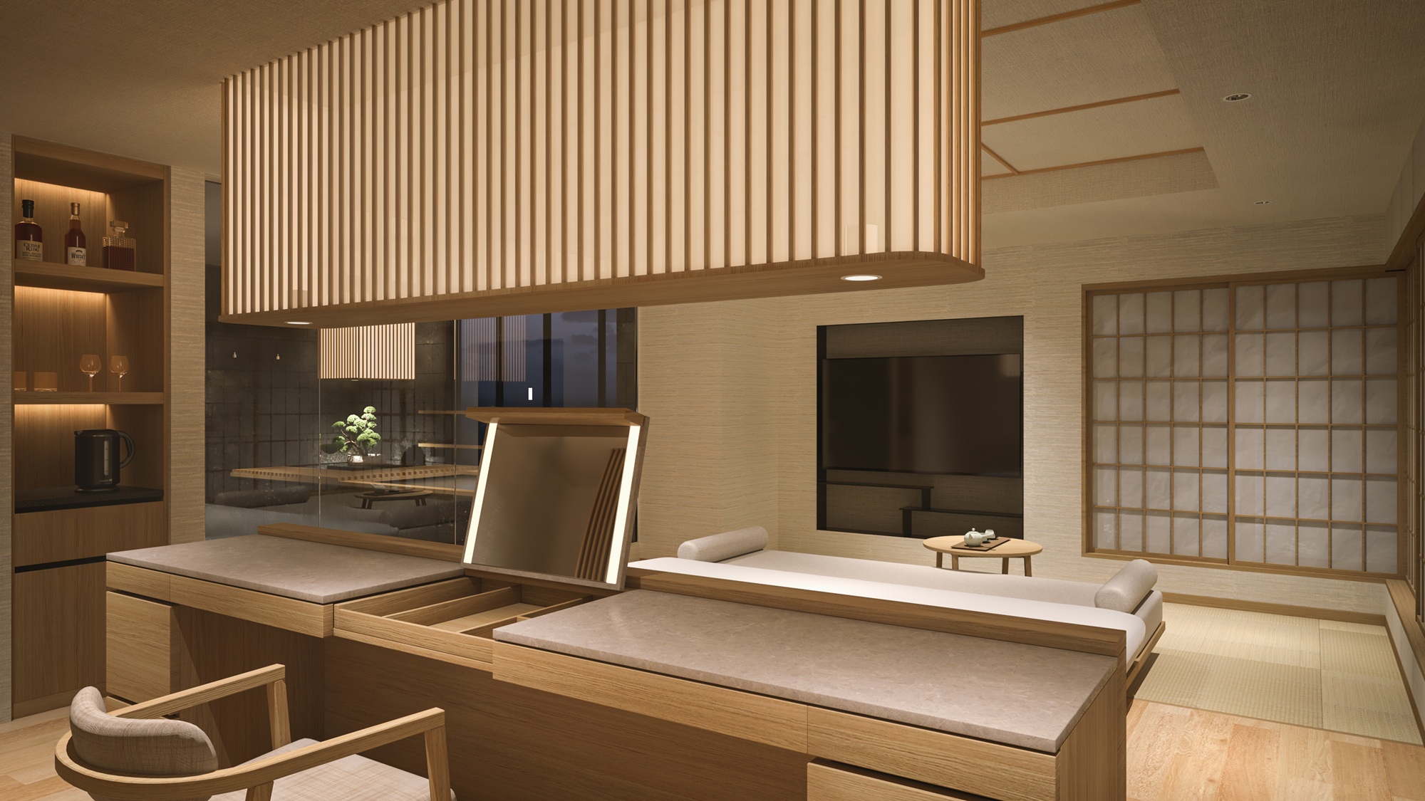 【客室】温泉かけ流し半露天風呂コーナープレミアダブル＜56平米＞※写真はイメージです