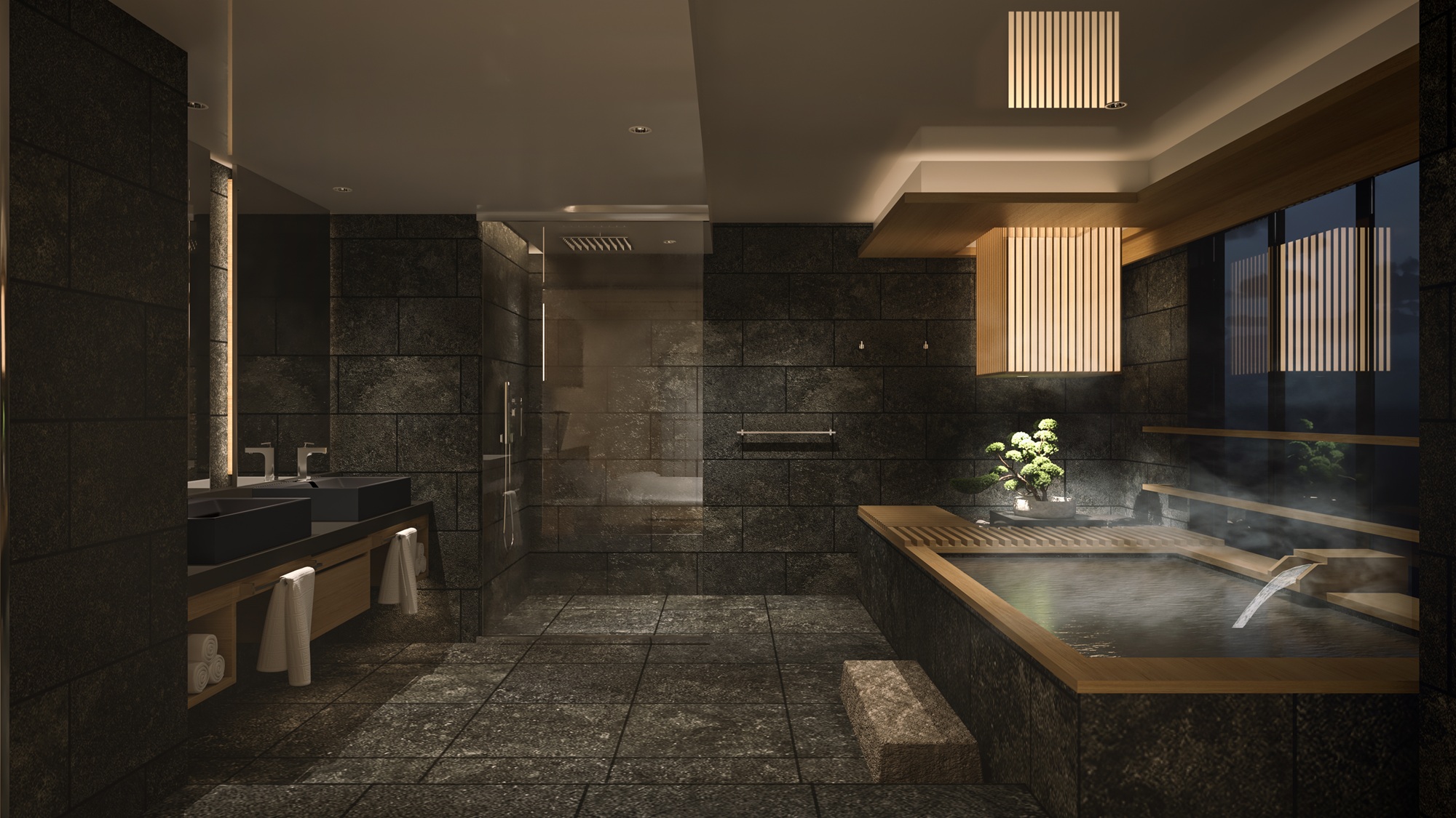 【客室】温泉かけ流し半露天風呂コーナープレミアダブル＜56平米＞※写真はイメージです